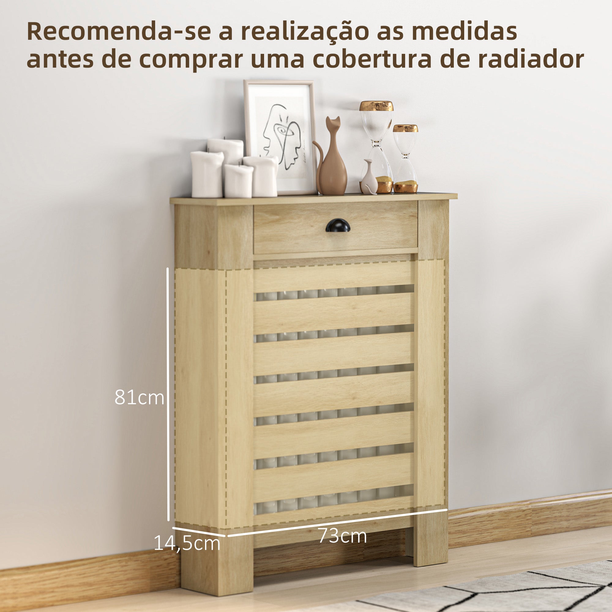 Cobertura para Radiador em MDF – 78x19x95,5 cm – Cor de Carvalho
