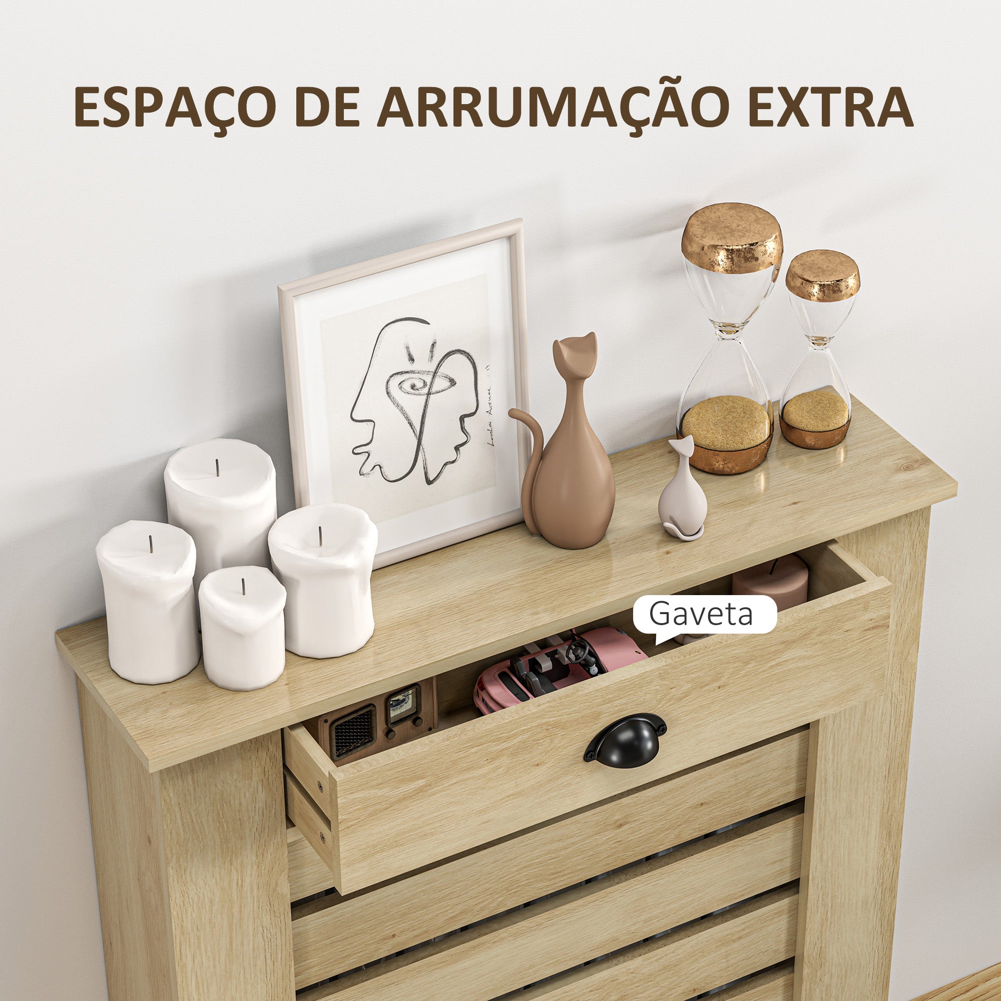 Cobertura para Radiador em MDF – 78x19x95,5 cm – Cor de Carvalho