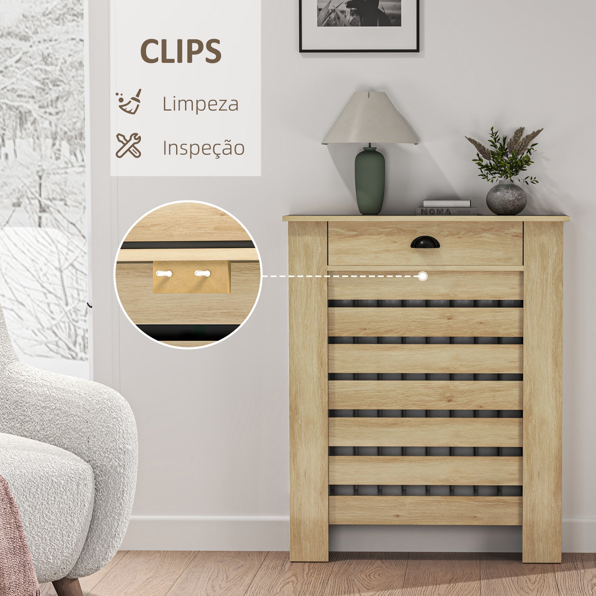 Cobertura para Radiador em MDF – 78x19x95,5 cm – Cor de Carvalho