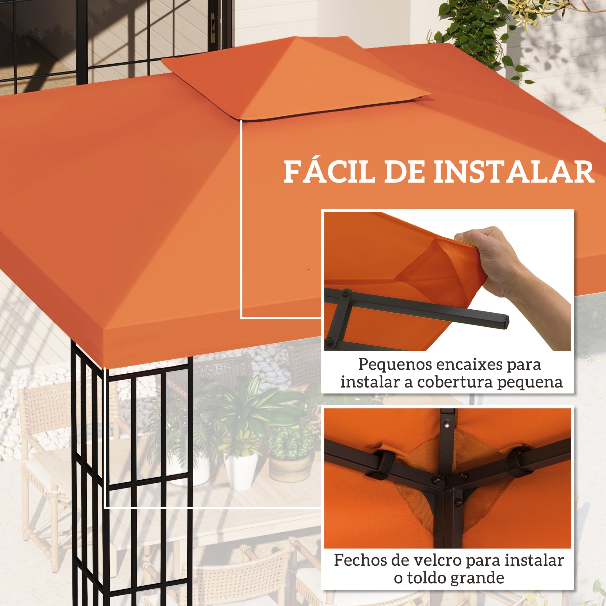 Toldo de Substituição Terracota 300x300 cm para Pérgolas de Jardim