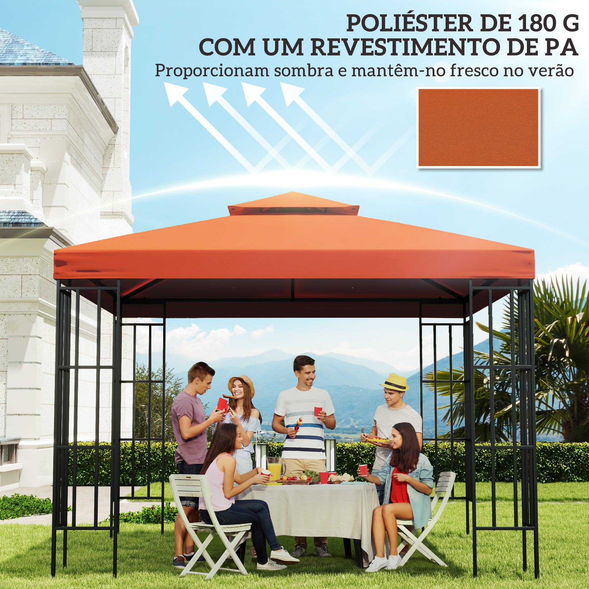 Toldo de Substituição Terracota 300x300 cm para Pérgolas de Jardim