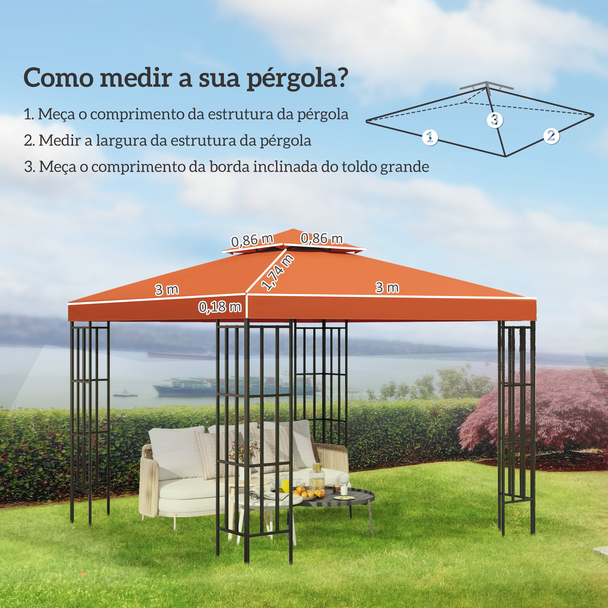 Toldo de Substituição Terracota 300x300 cm para Pérgolas de Jardim