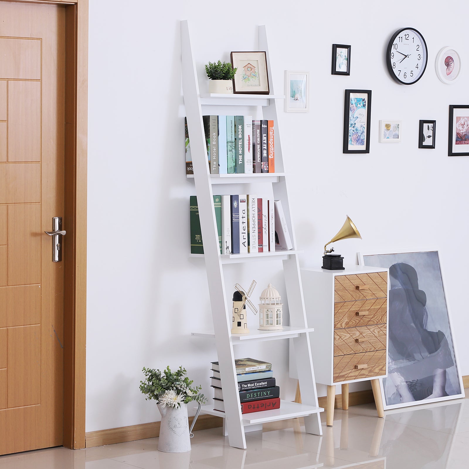 Estante em Forma de Escada com 5 Prateleiras Branco 50x40x195 cm
