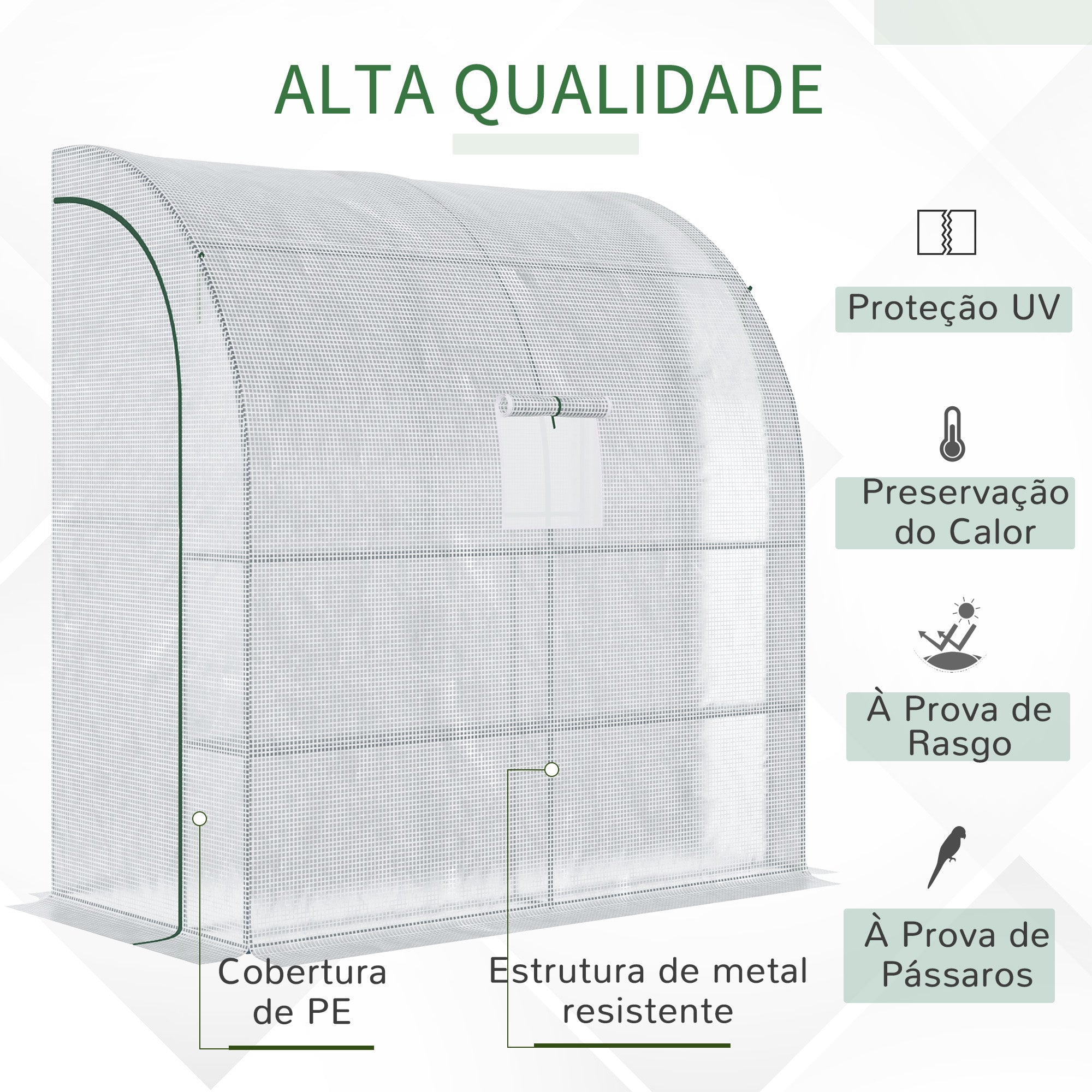 Estufa de Exterior – 200x100x215 cm – Cor Branca – Aço