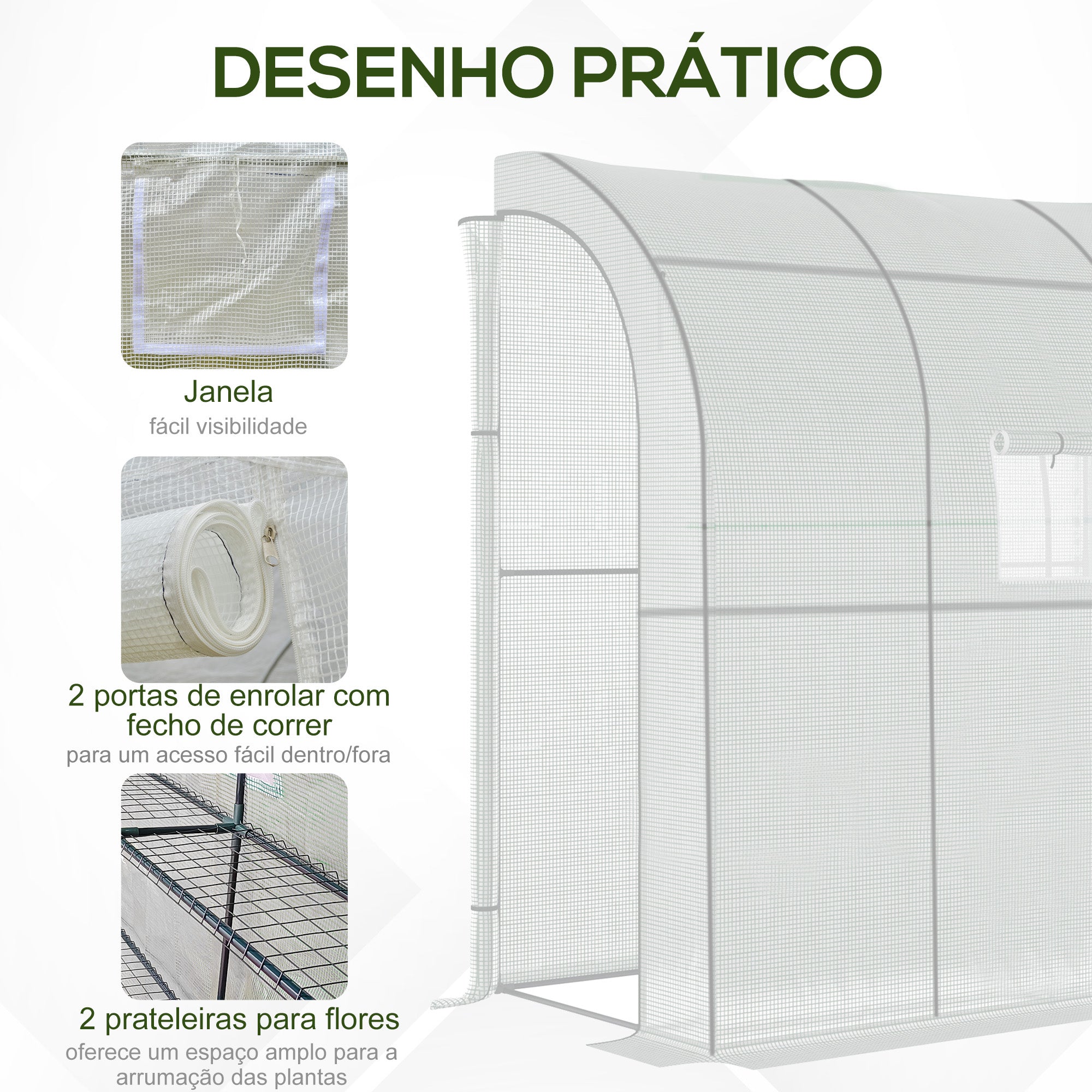 Estufa de Exterior – 200x100x215 cm – Cor Branca – Aço