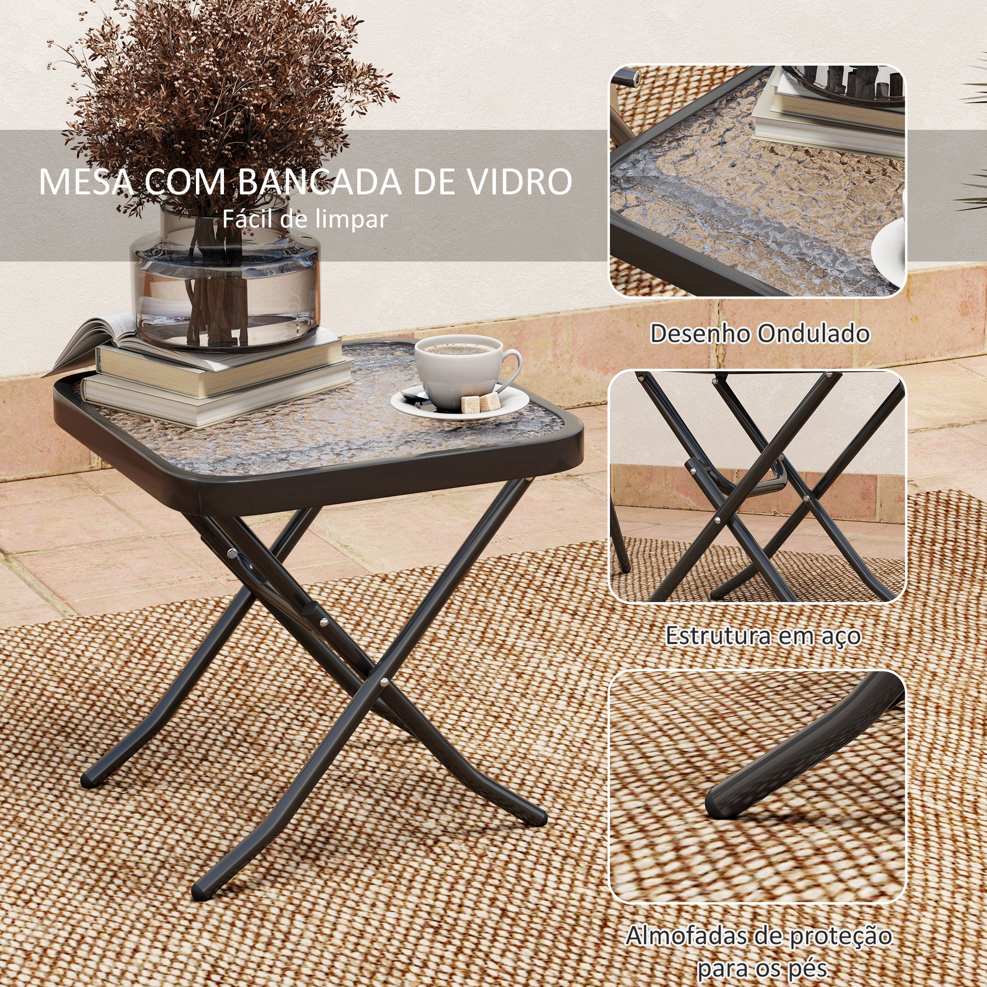 Conjunto de Mesa e Cadeiras de Jardim – 64x70x87 cm – Preto – Aço