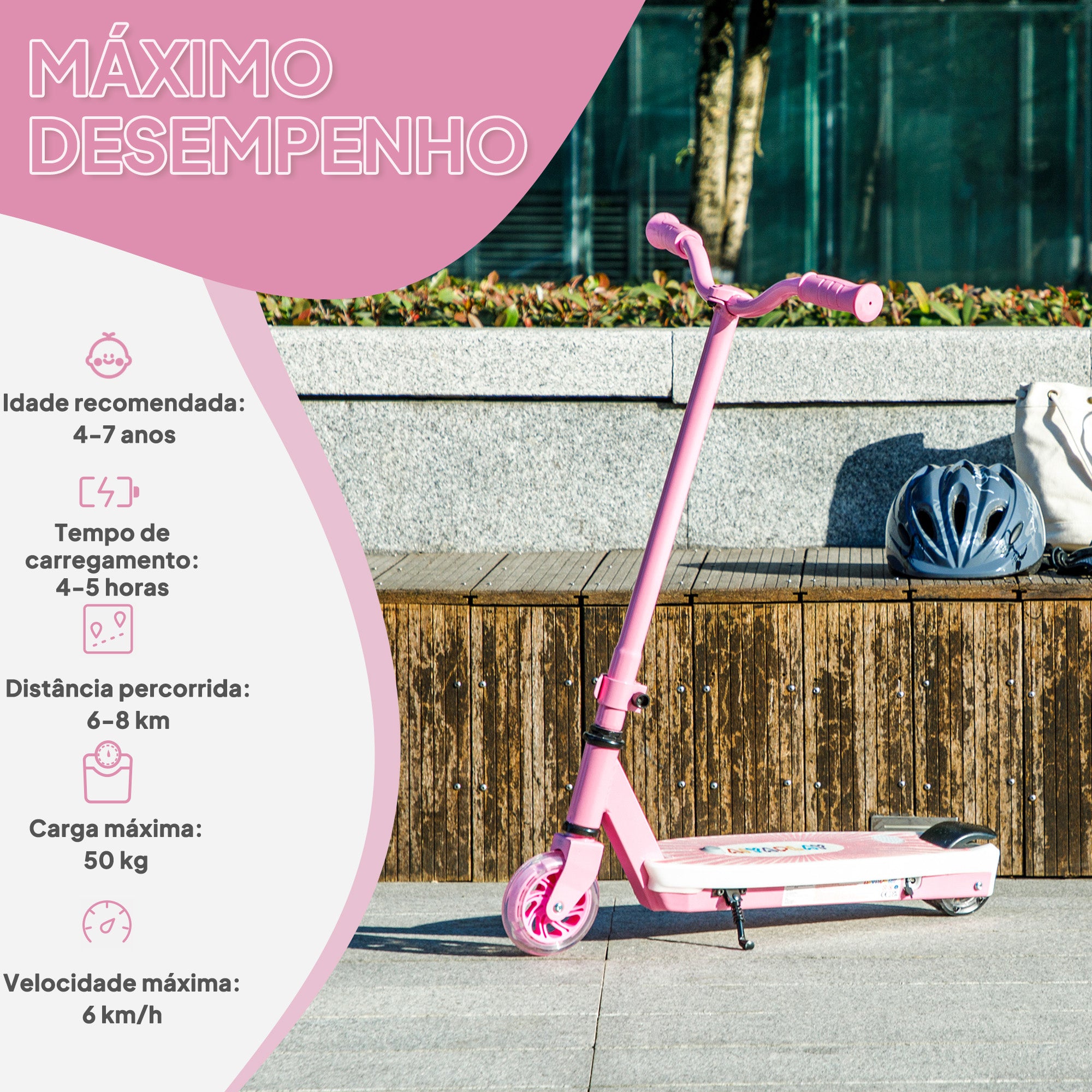 Trotinete Elétrica para Crianças 4-7 Anos - Rosa (68x46x83 cm)