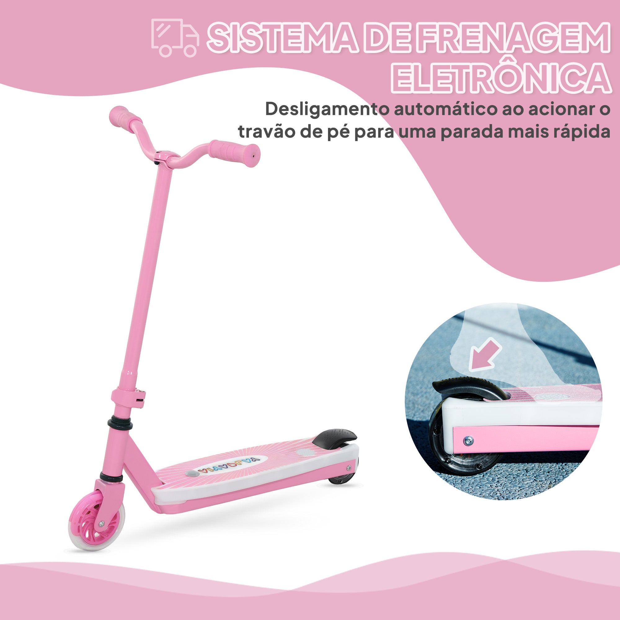 Trotinete Elétrica para Crianças 4-7 Anos - Rosa (68x46x83 cm)