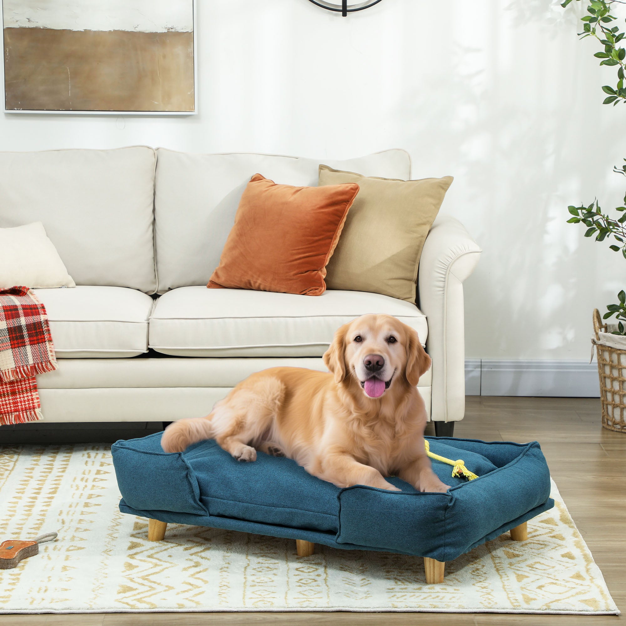 Sofá Cama para Cães Grandes 96x66x24 cm Azul