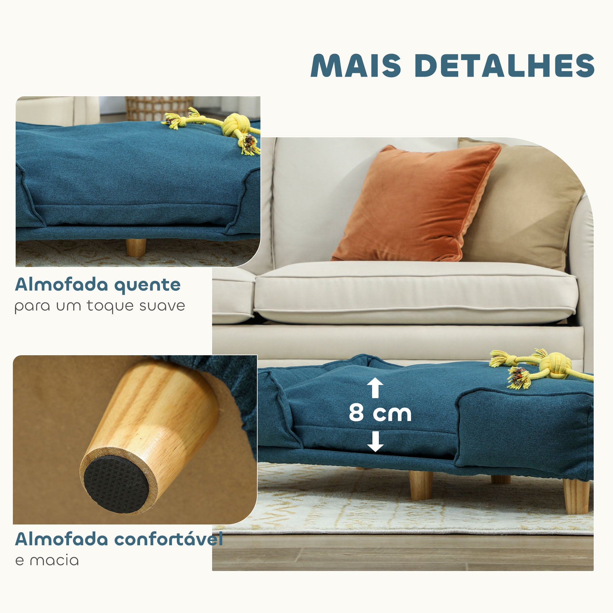 Sofá Cama para Cães Grandes 96x66x24 cm Azul