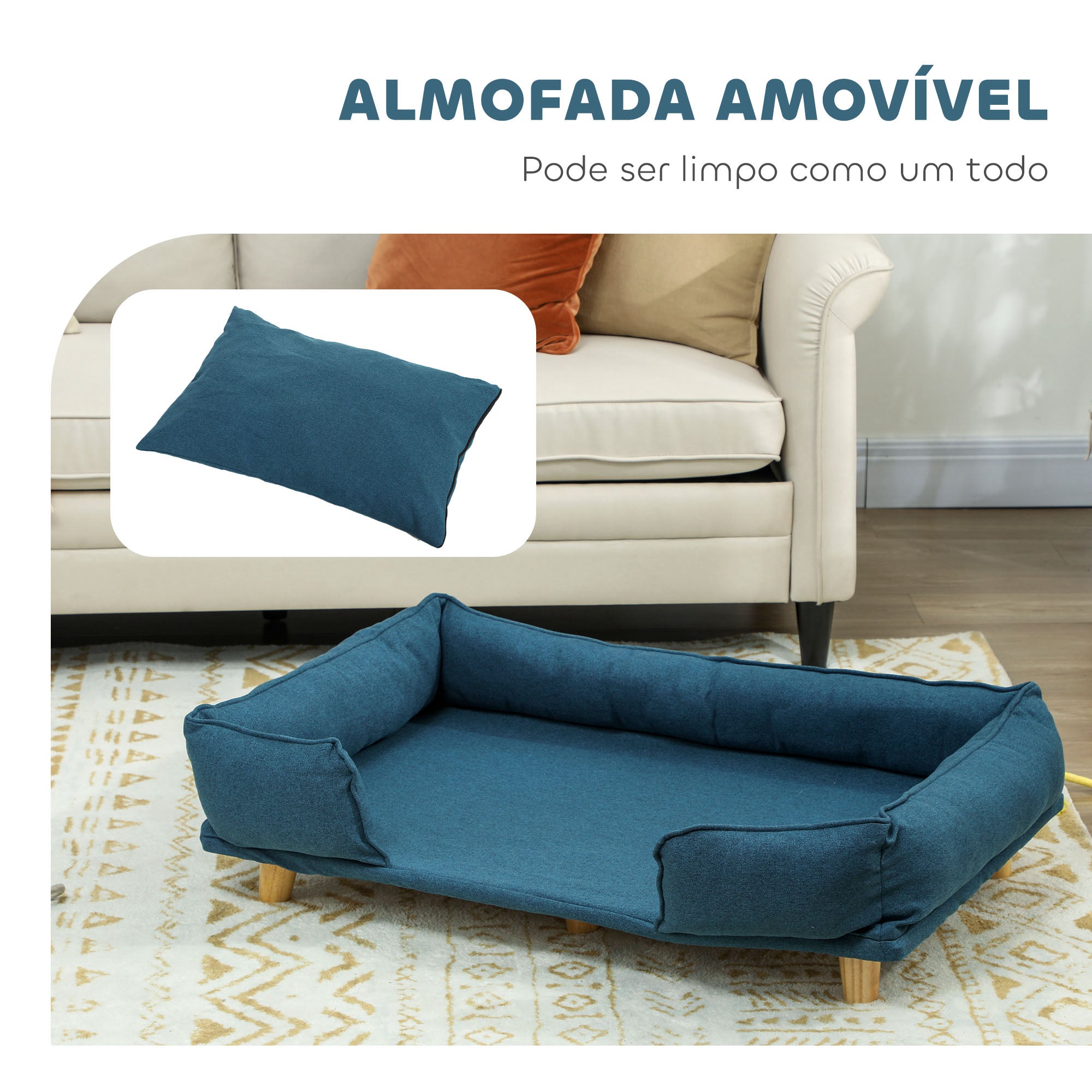 Sofá Cama para Cães Grandes 96x66x24 cm Azul