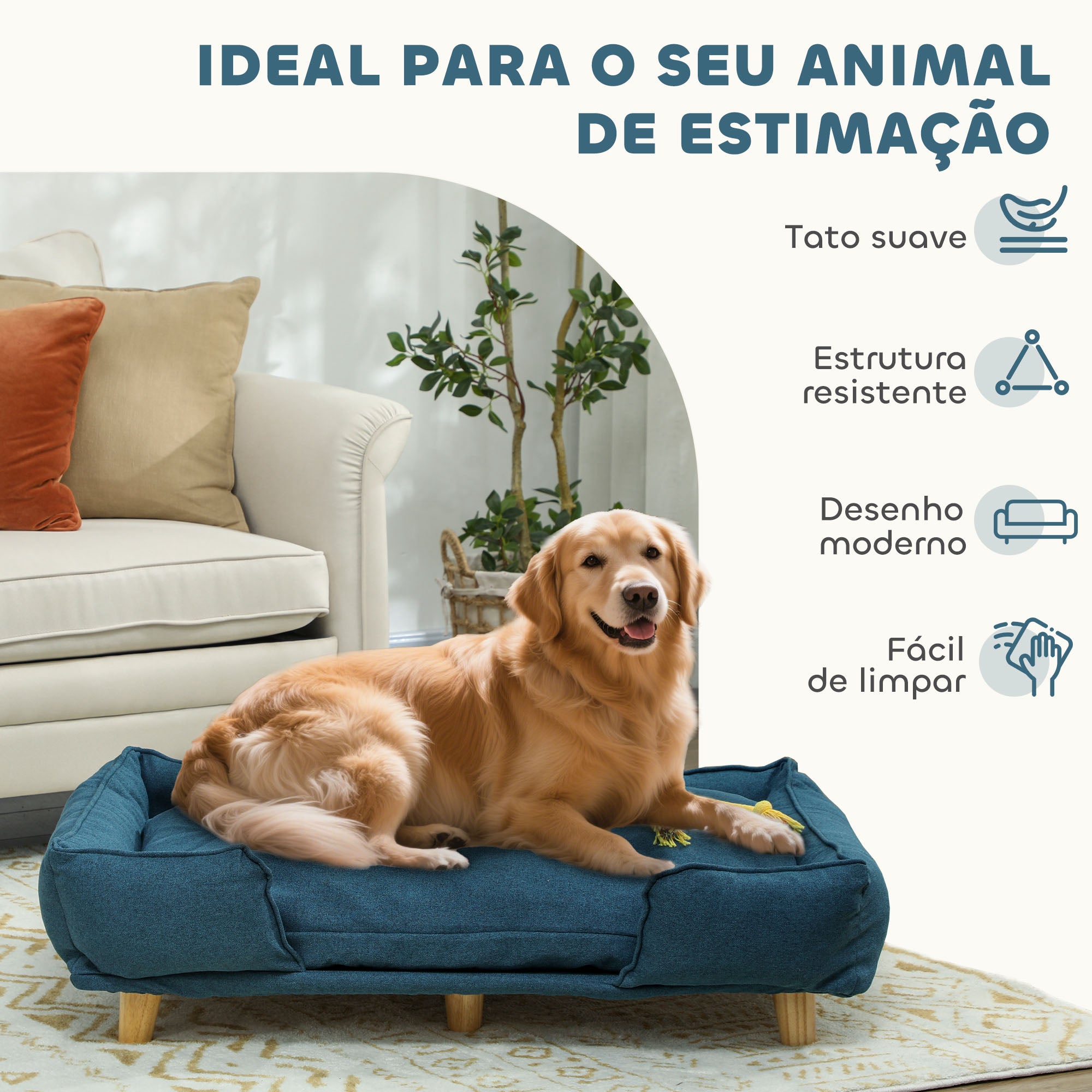Sofá Cama para Cães Grandes 96x66x24 cm Azul