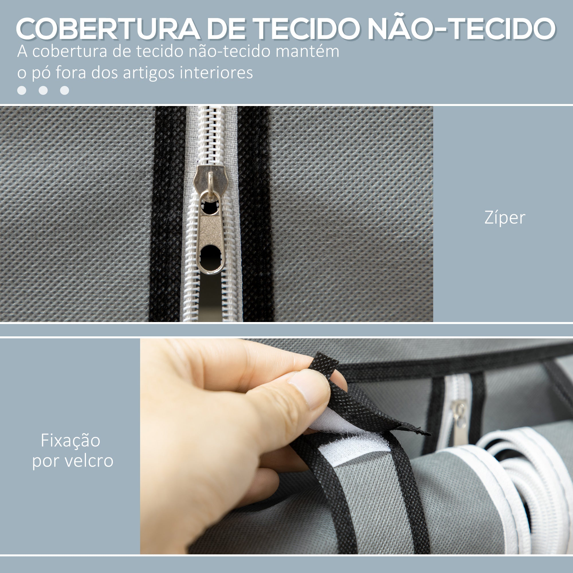 Roupeiro de Tecido Dobrável com 8 Prateleiras - 125x43x162,5cm (Cinza Claro)