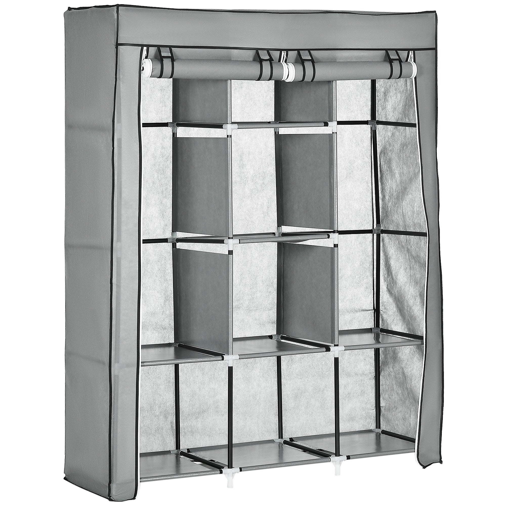 Roupeiro de Tecido Dobrável com 8 Prateleiras - 125x43x162,5cm (Cinza Claro)