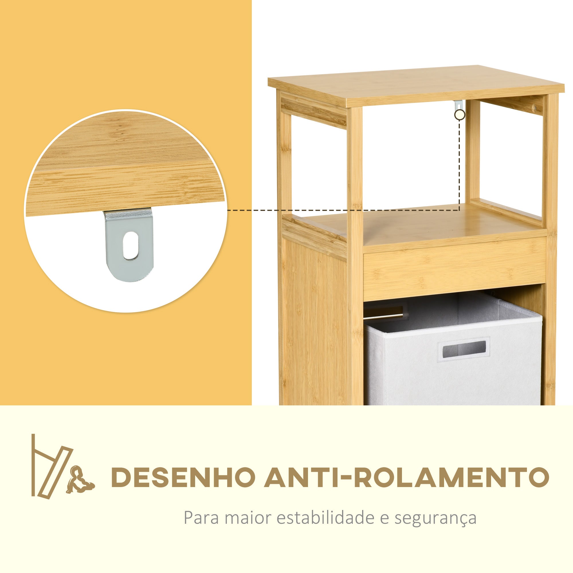 Cesto para Roupa de Bambú com 2 Prateleiras e Cesta Removível 40x30x86.5 Natural