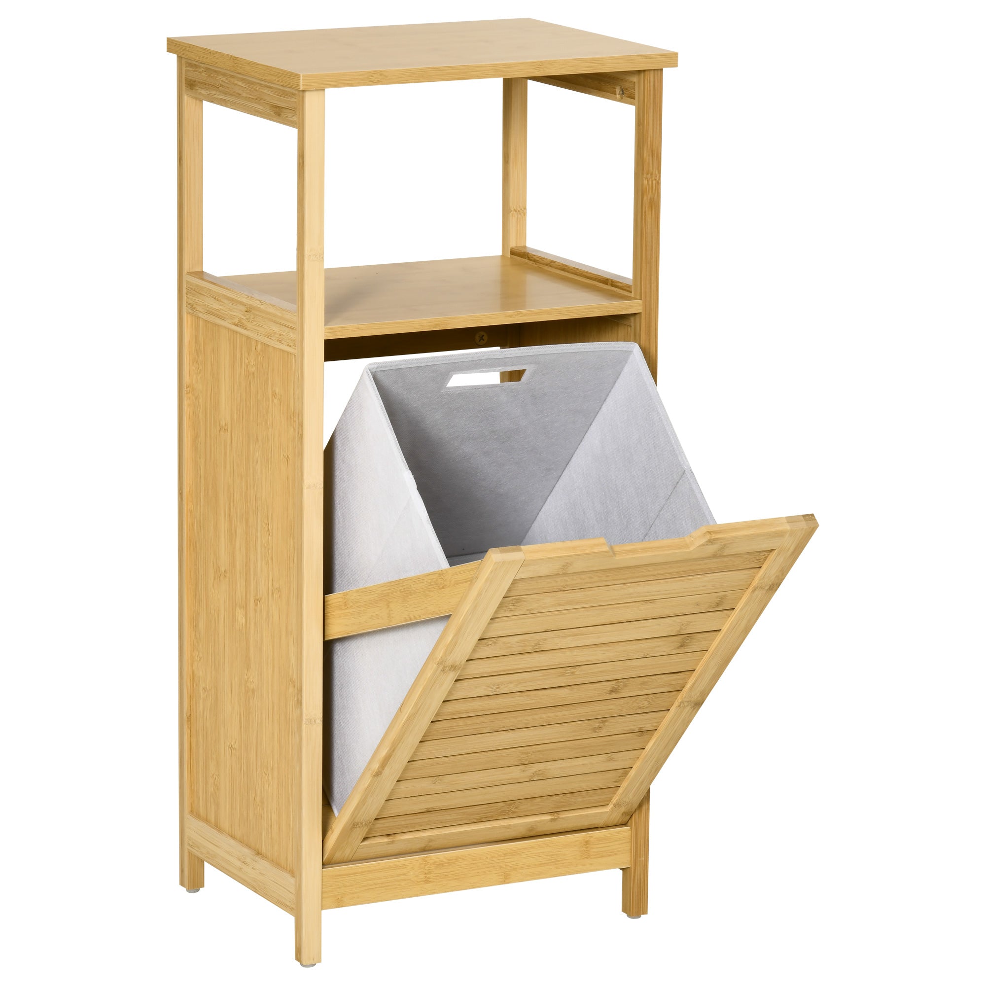 Cesto para Roupa de Bambú com 2 Prateleiras e Cesta Removível 40x30x86.5 Natural