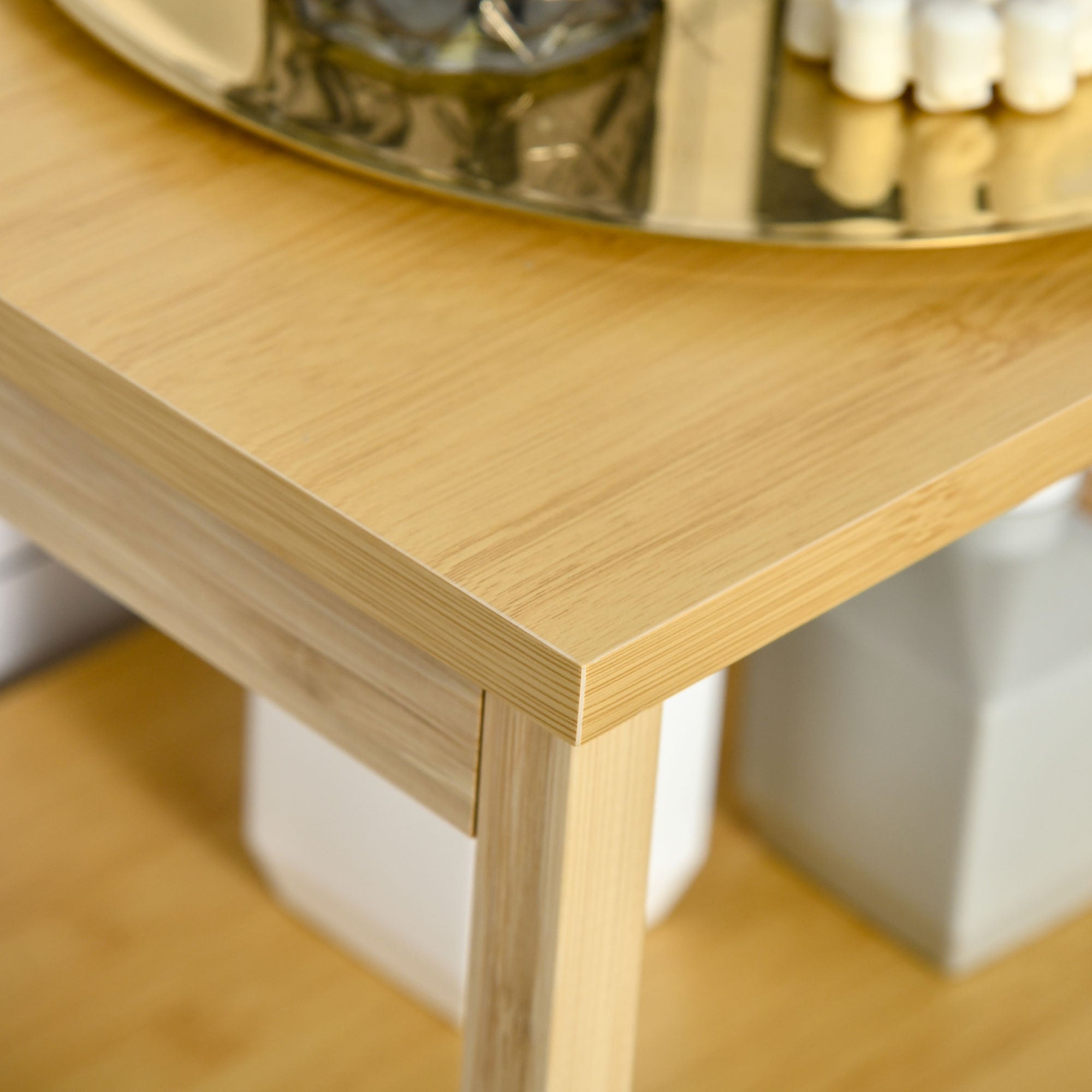 Cesto para Roupa de Bambú com 2 Prateleiras e Cesta Removível 40x30x86.5 Natural