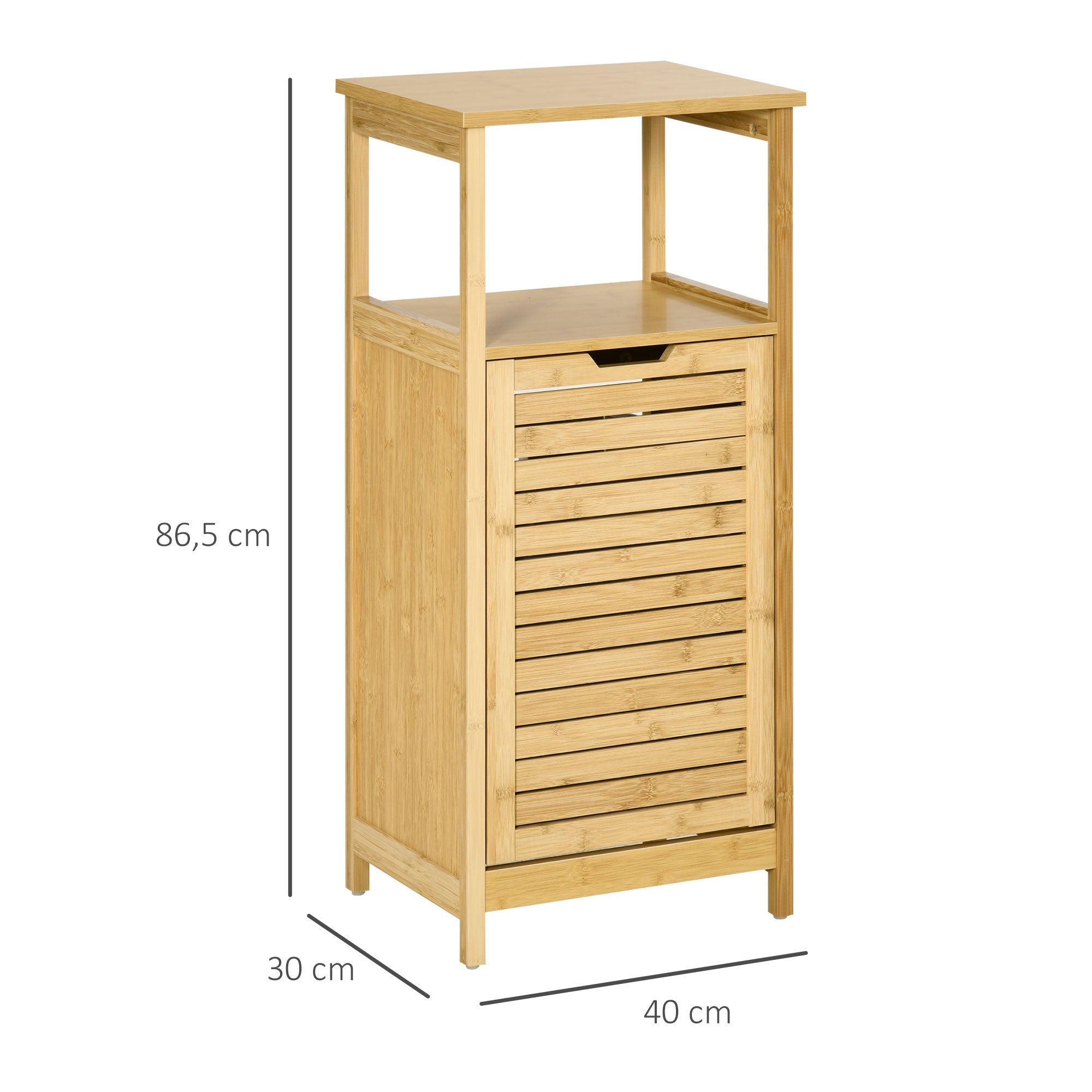 Cesto para Roupa de Bambú com 2 Prateleiras e Cesta Removível 40x30x86.5 Natural