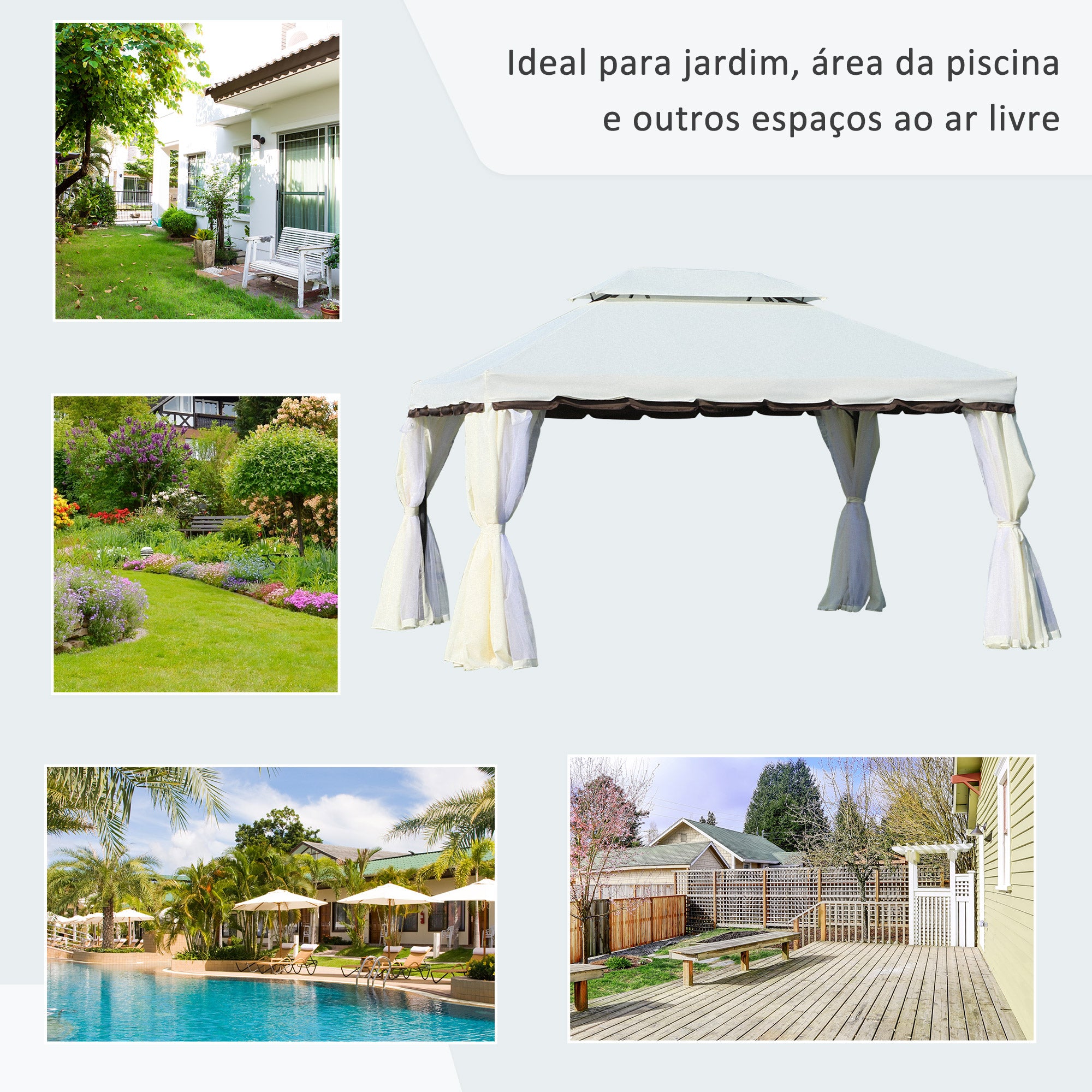 Pérgola de Jardim Branca 390x290 cm com Teto Ventilado e Cortinas Laterais