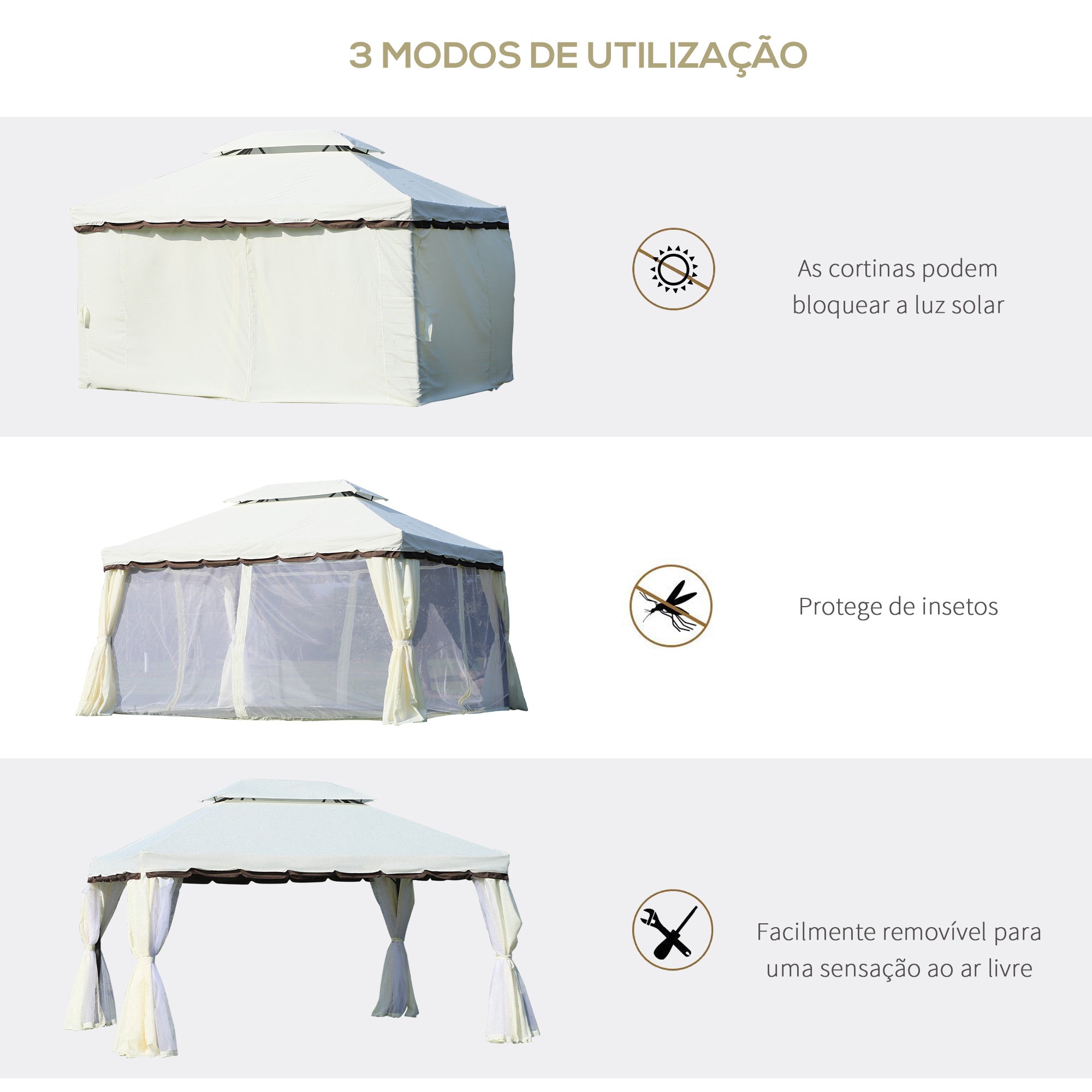 Pérgola de Jardim Branca 390x290 cm com Teto Ventilado e Cortinas Laterais