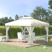 Pérgola de Jardim Branca 390x290 cm com Teto Ventilado e Cortinas Laterais