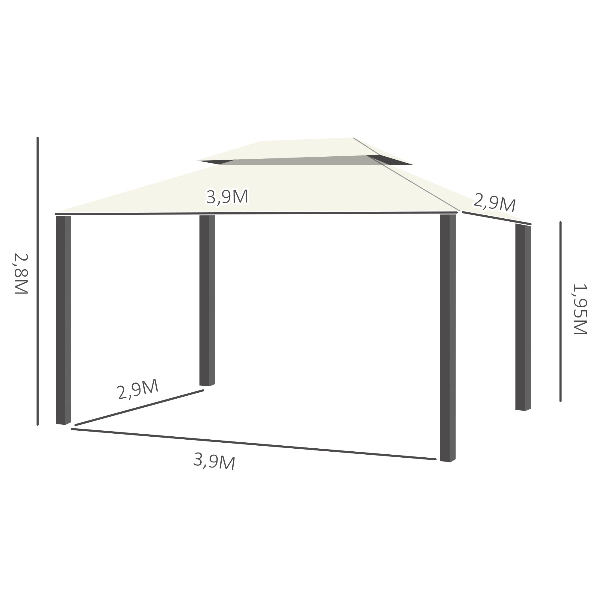 Pérgola de Jardim Branca 390x290 cm com Teto Ventilado e Cortinas Laterais