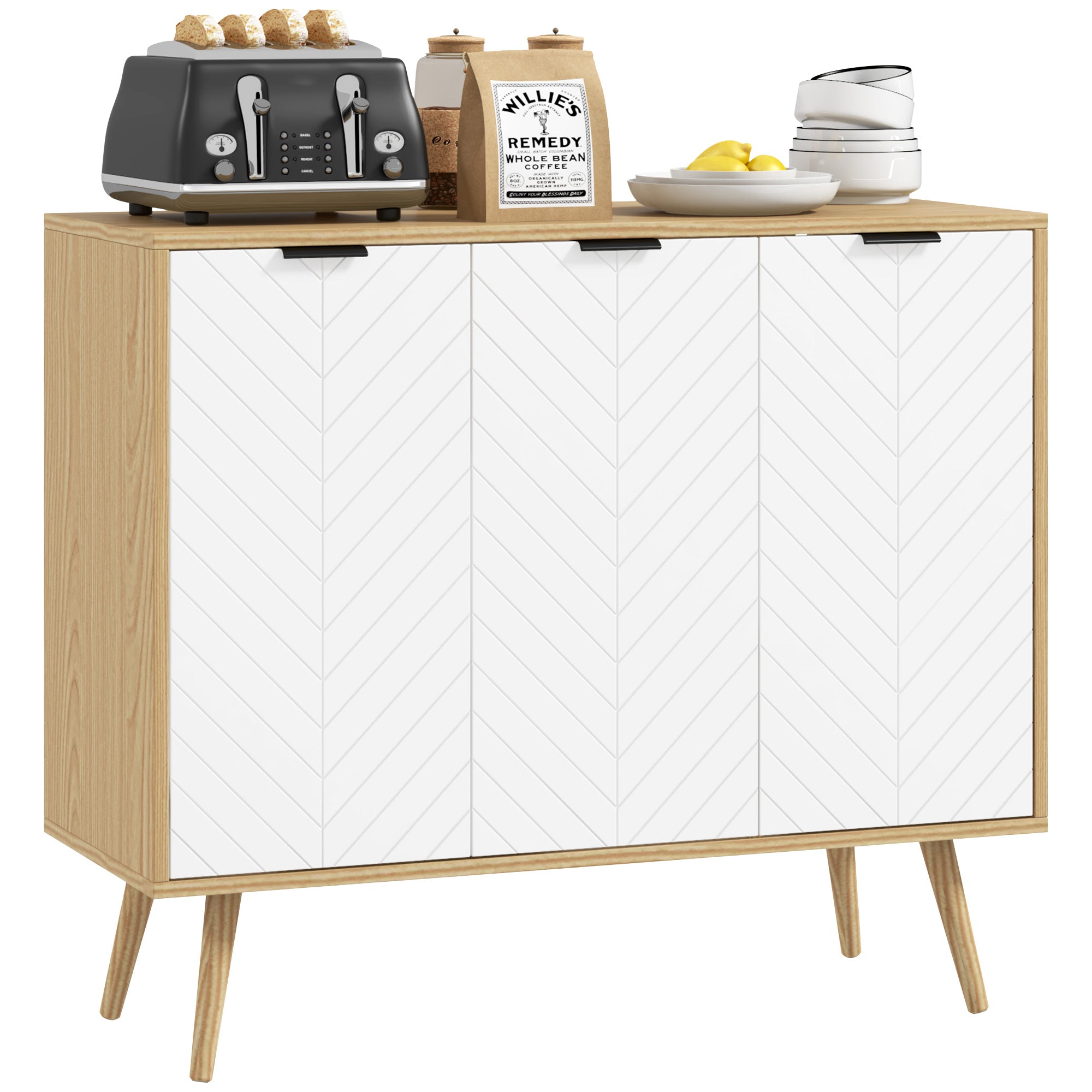 Aparador Moderno com Prateleiras Ajustáveis 91,5x35x77,4 cm - Branco e Madeira