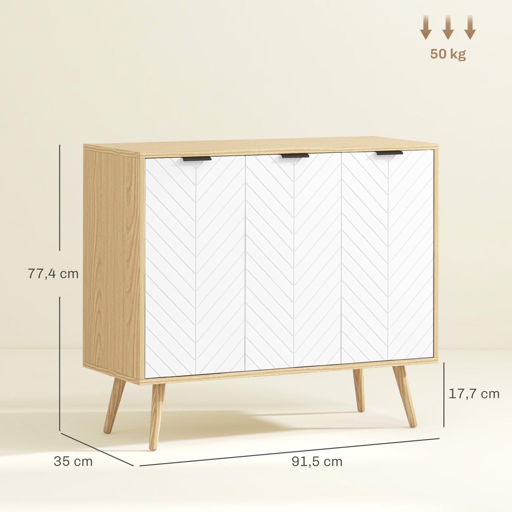 Aparador Moderno com Prateleiras Ajustáveis 91,5x35x77,4 cm - Branco e Madeira