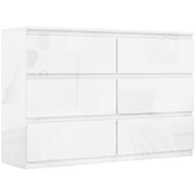 Cómoda Moderna de Madeira com 6 Gavetas - Branco Brilhante 112x34x75 cm