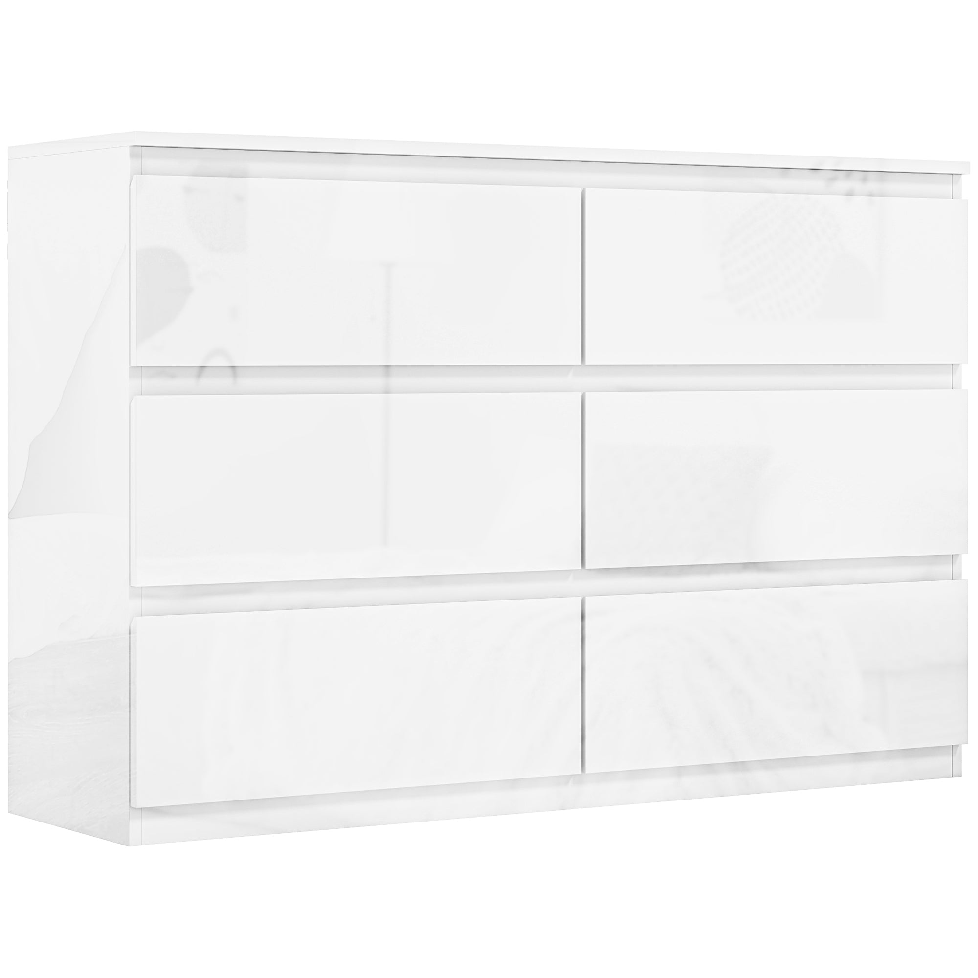Cómoda Moderna de Madeira com 6 Gavetas - Branco Brilhante 112x34x75 cm