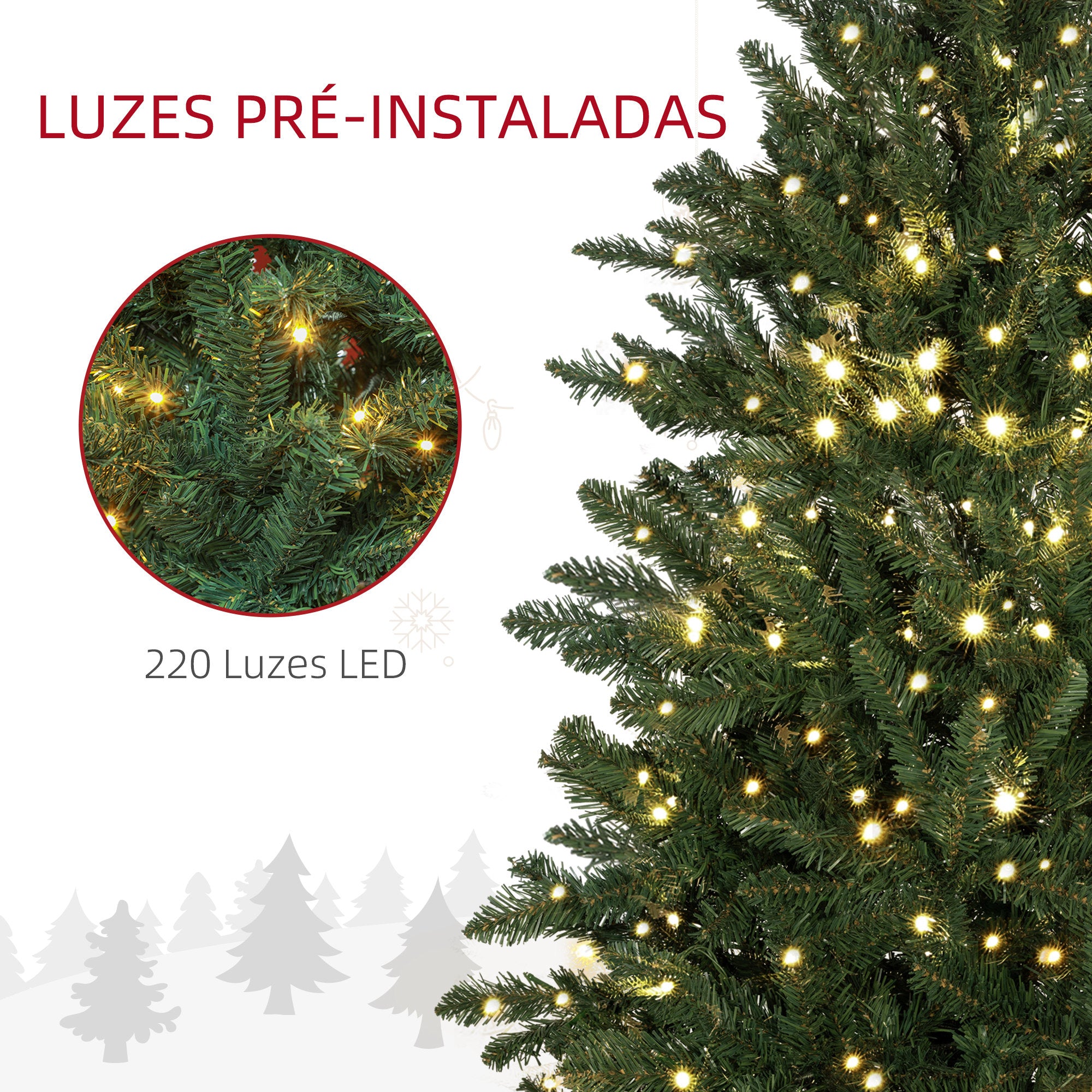 Árvore de Natal Artificial 150 cm Verde com 220 Luzes LED - 97x97x150cm