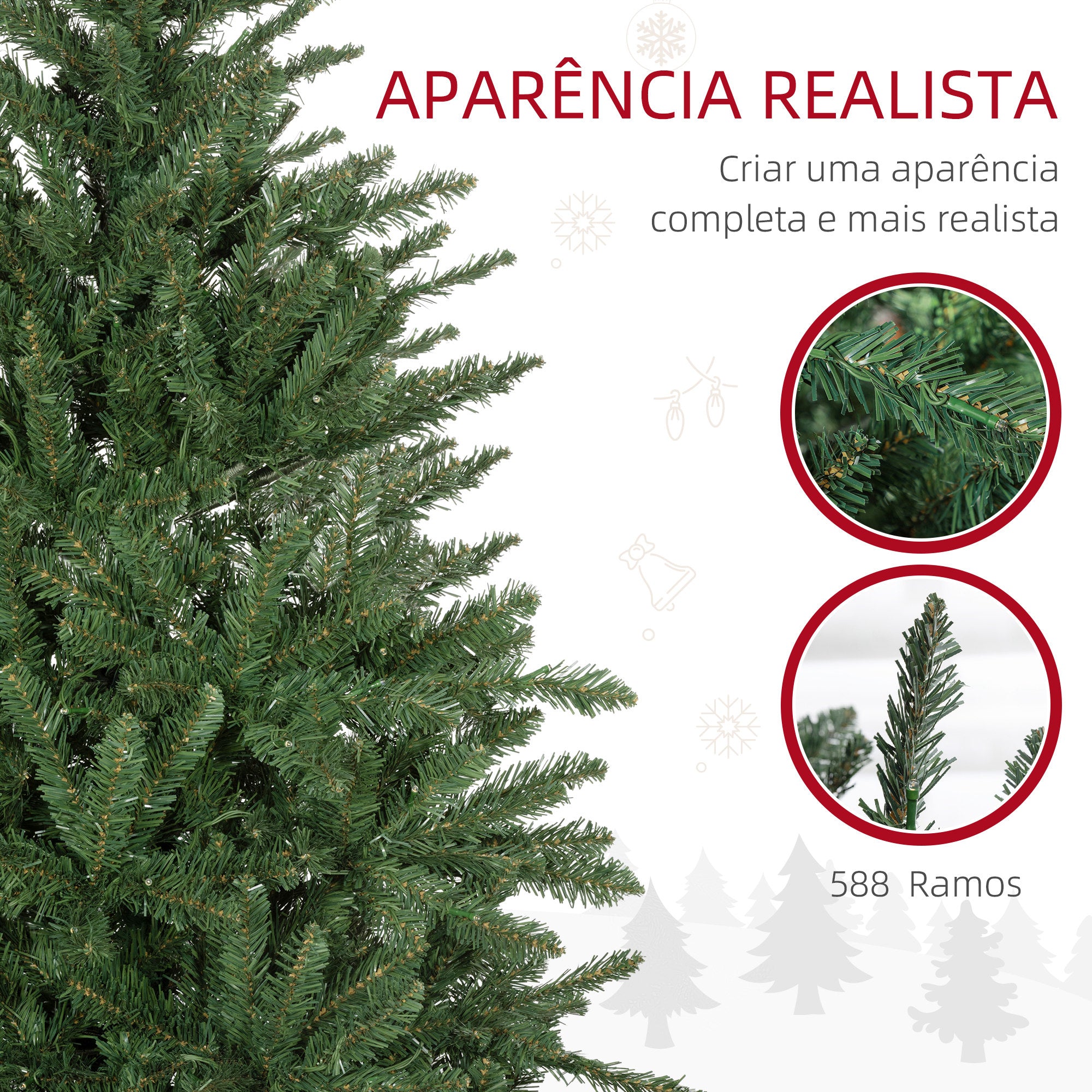 Árvore de Natal Artificial 150 cm Verde com 220 Luzes LED - 97x97x150cm