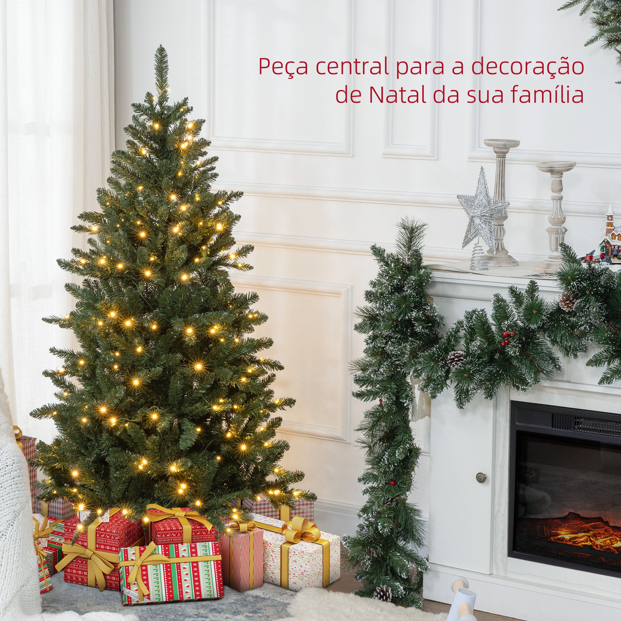 Árvore de Natal Artificial 150 cm Verde com 220 Luzes LED - 97x97x150cm