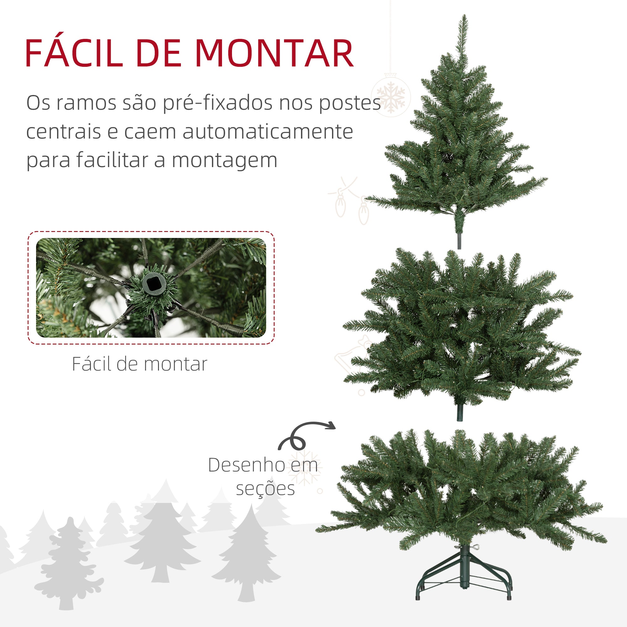 Árvore de Natal Artificial 150 cm Verde com 220 Luzes LED - 97x97x150cm
