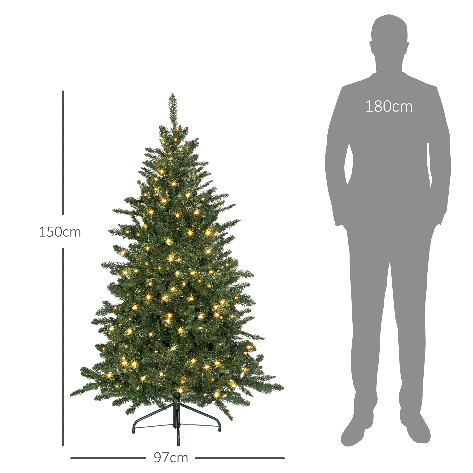 Árvore de Natal Artificial 150 cm Verde com 220 Luzes LED - 97x97x150cm
