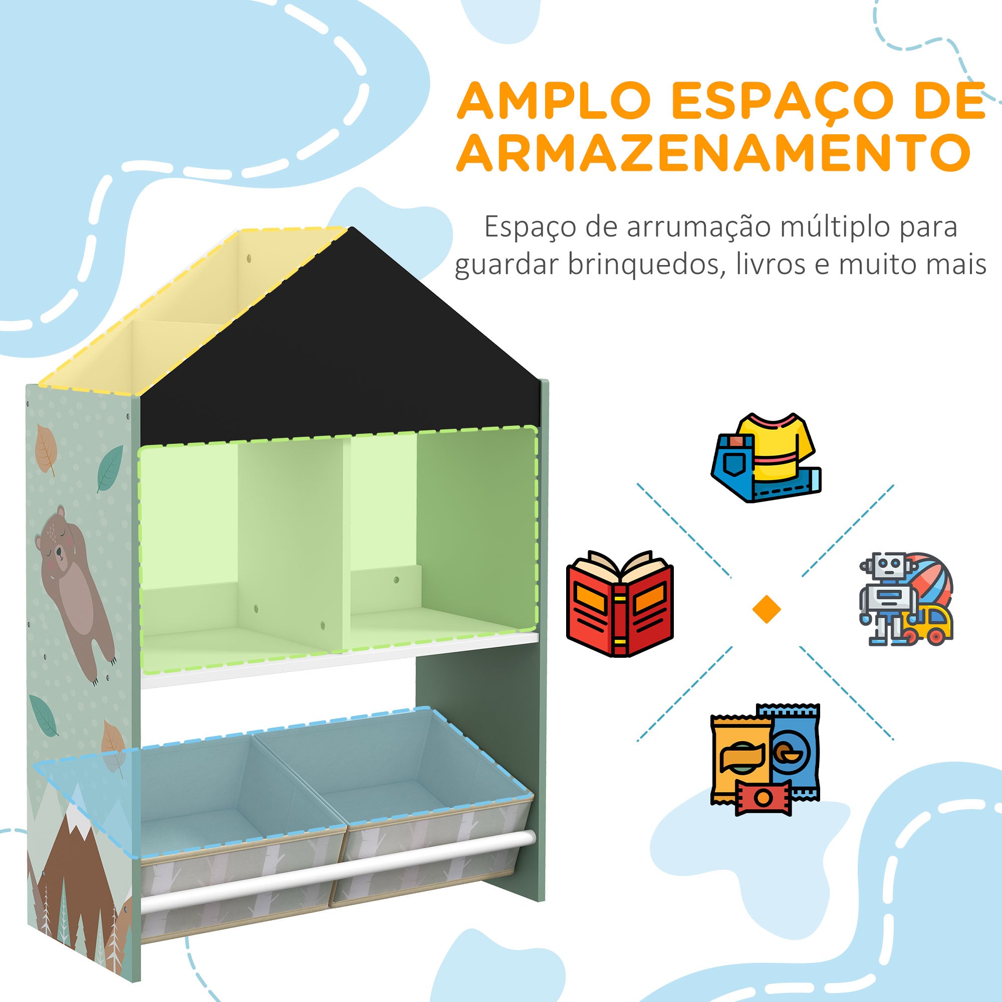 Estante Organizadora Infantil 62,4x26,5x90 cm Verde