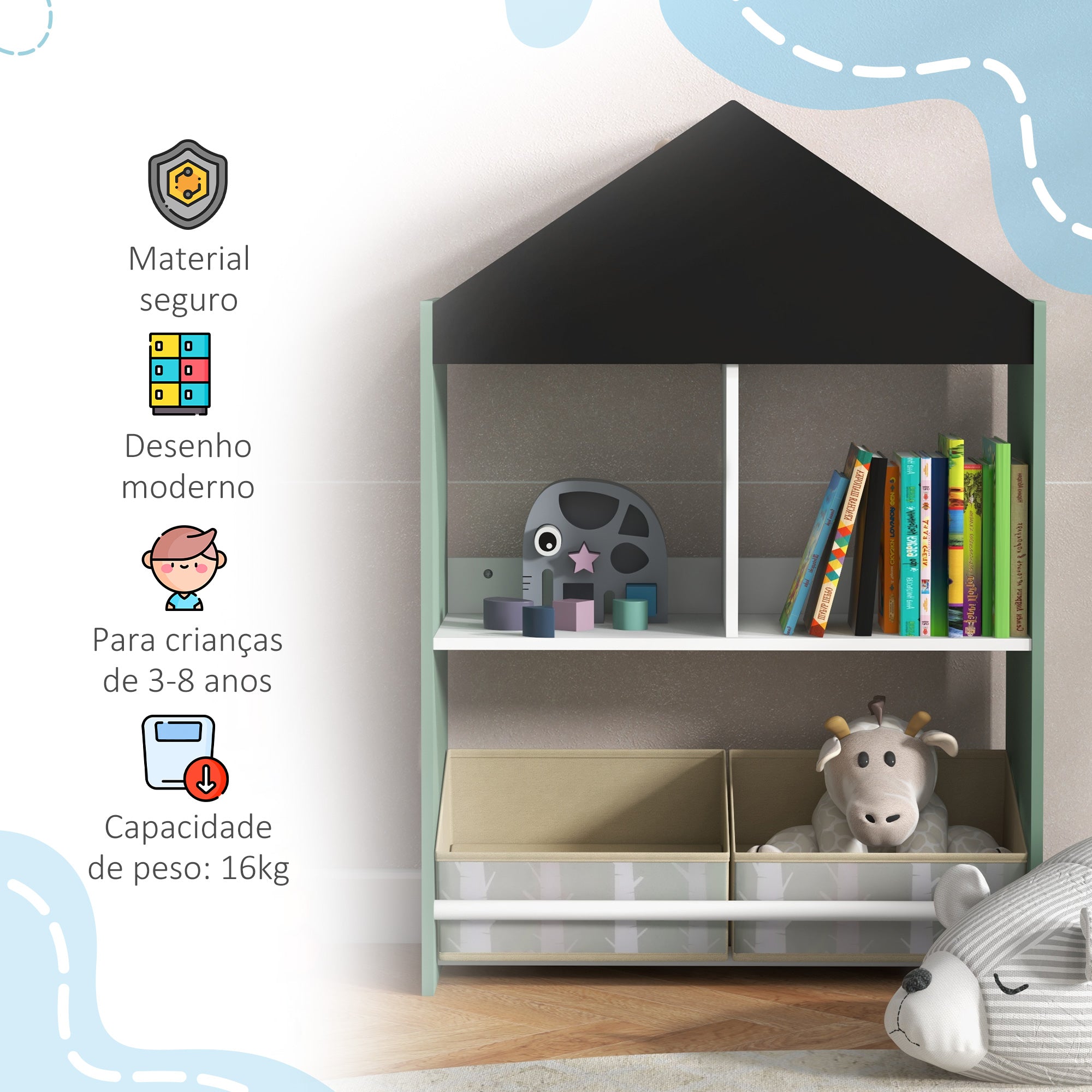 Estante Organizadora Infantil 62,4x26,5x90 cm Verde