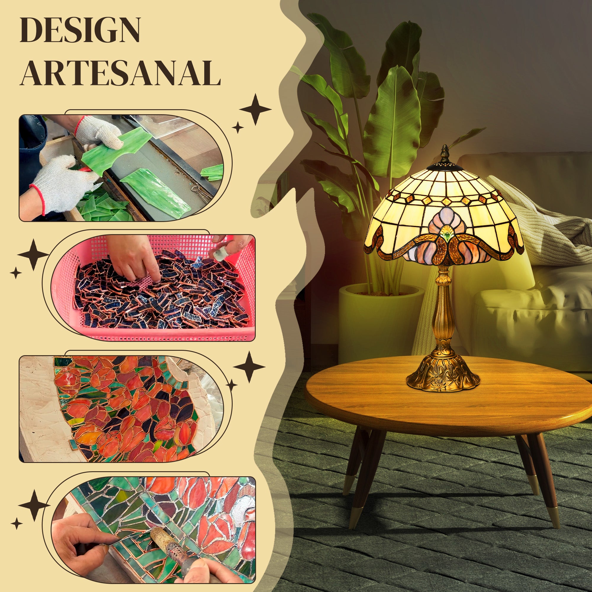 Candeeiro de Mesa de Vitrais Coloridos Ø30x48 cm Multicor
