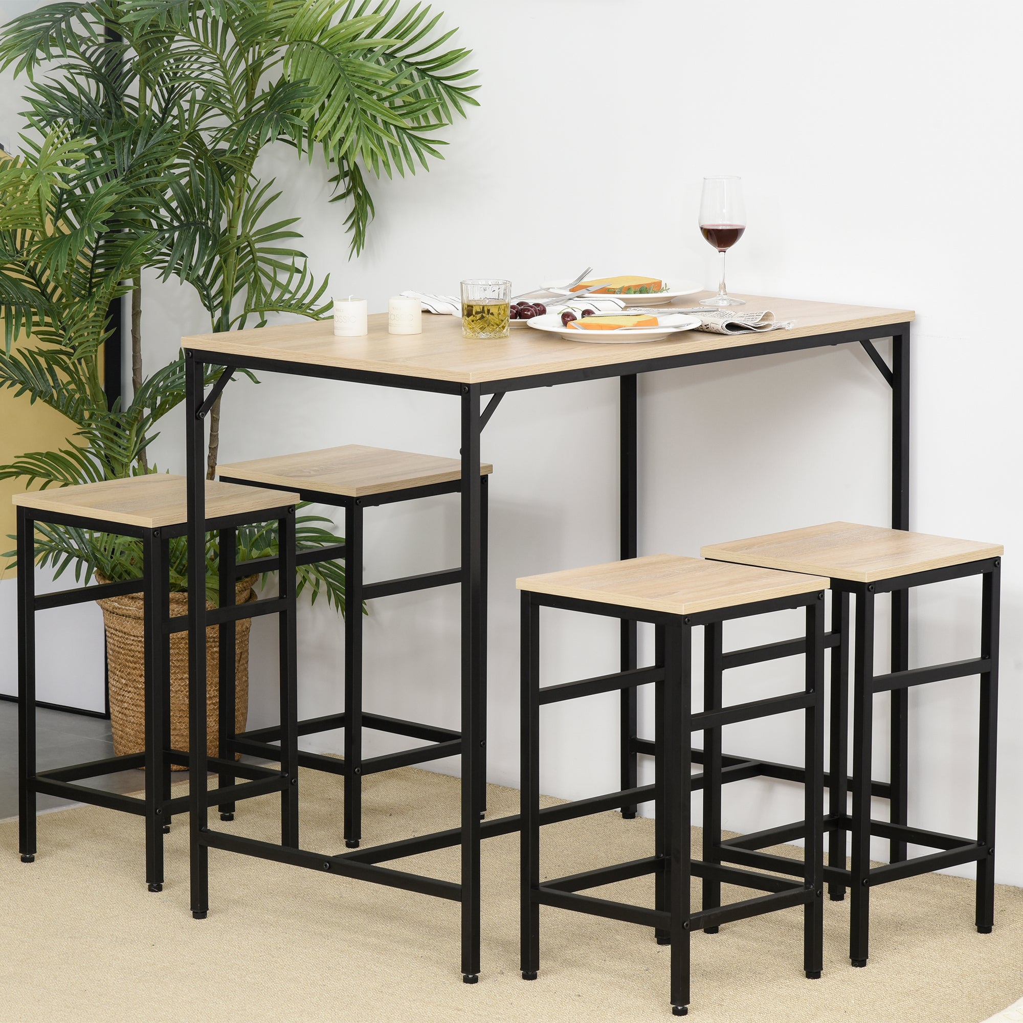 Conjunto de Mesa de Bar em Preto e Carvalho - 100x60x88 cm