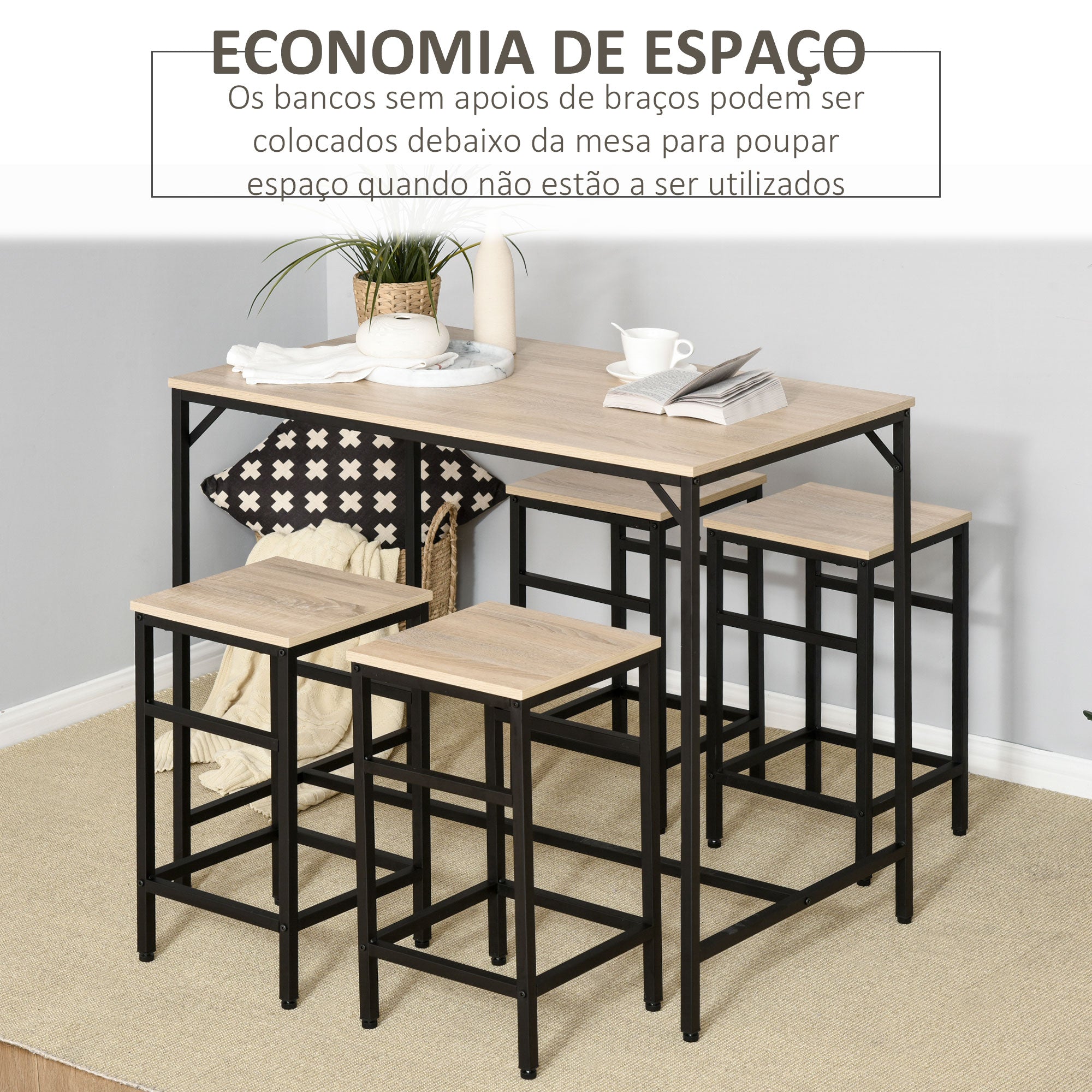 Conjunto de Mesa de Bar em Preto e Carvalho - 100x60x88 cm