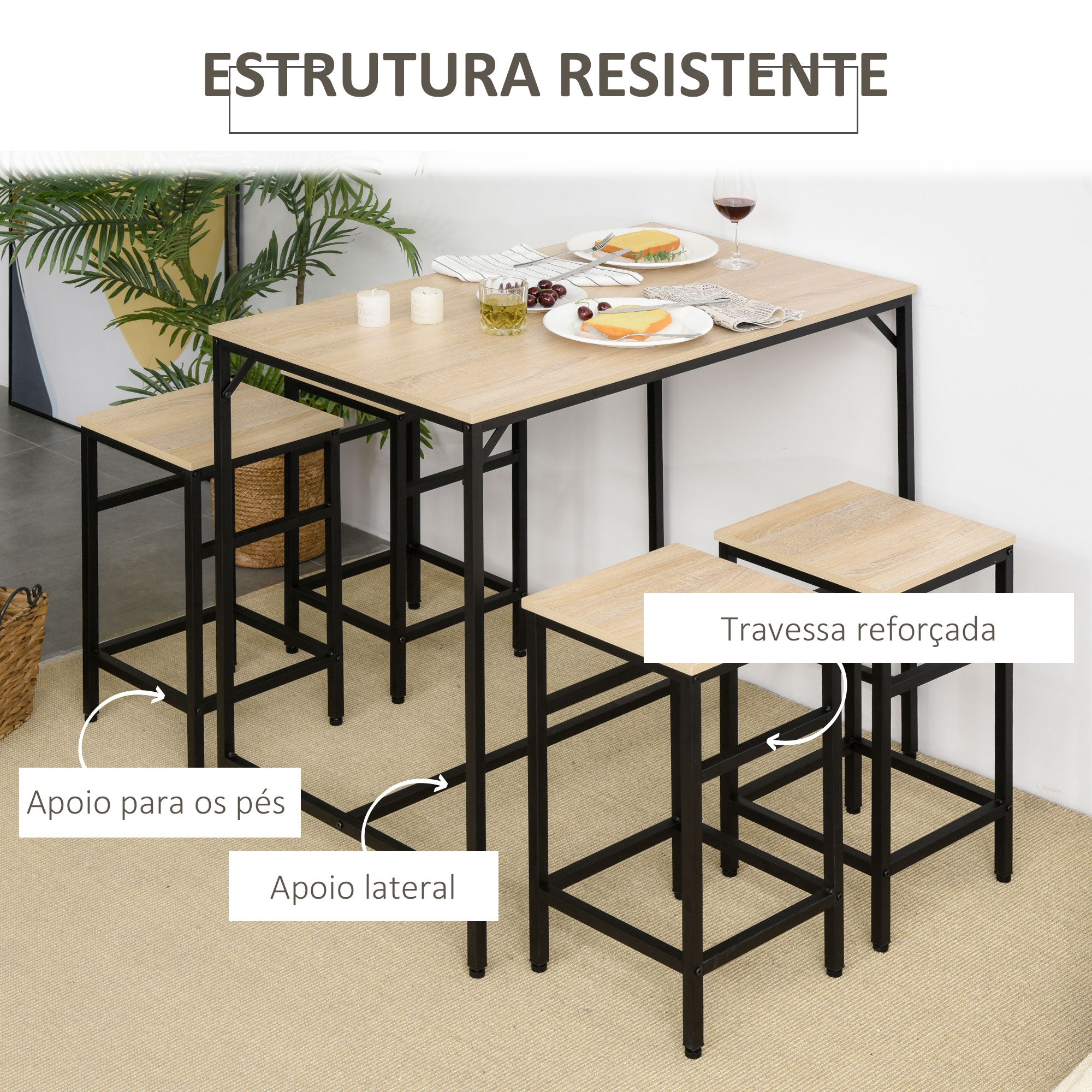 Conjunto de Mesa de Bar em Preto e Carvalho - 100x60x88 cm