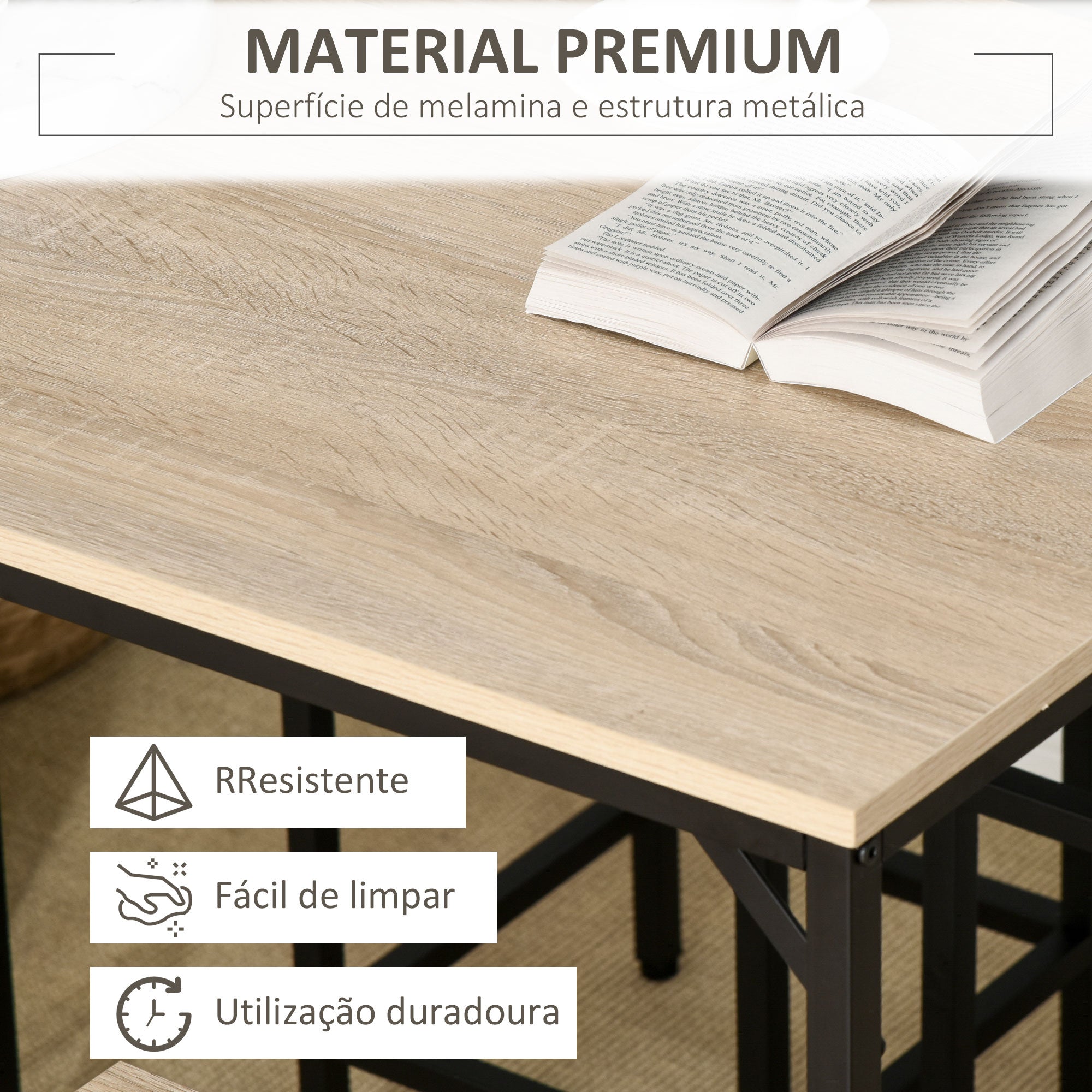 Conjunto de Mesa de Bar em Preto e Carvalho - 100x60x88 cm