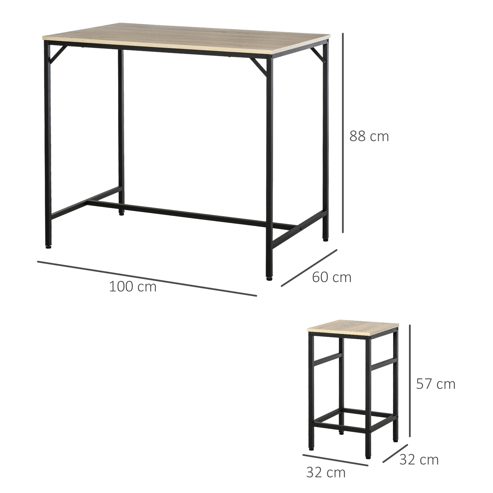 Conjunto de Mesa de Bar em Preto e Carvalho - 100x60x88 cm