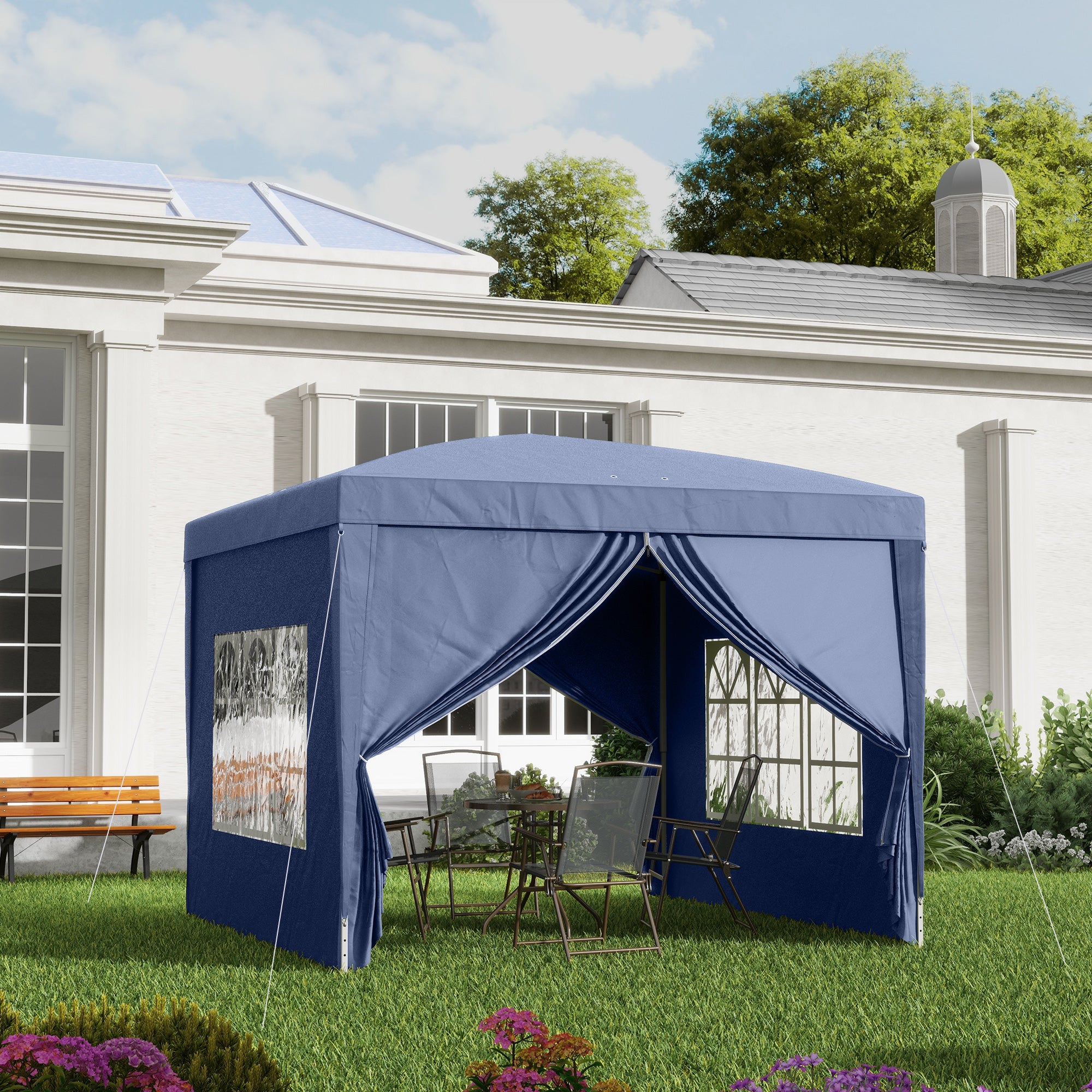 Tenda de Jardim – 295x295x195-258 cm – Azul – Aço e Tecido Oxford