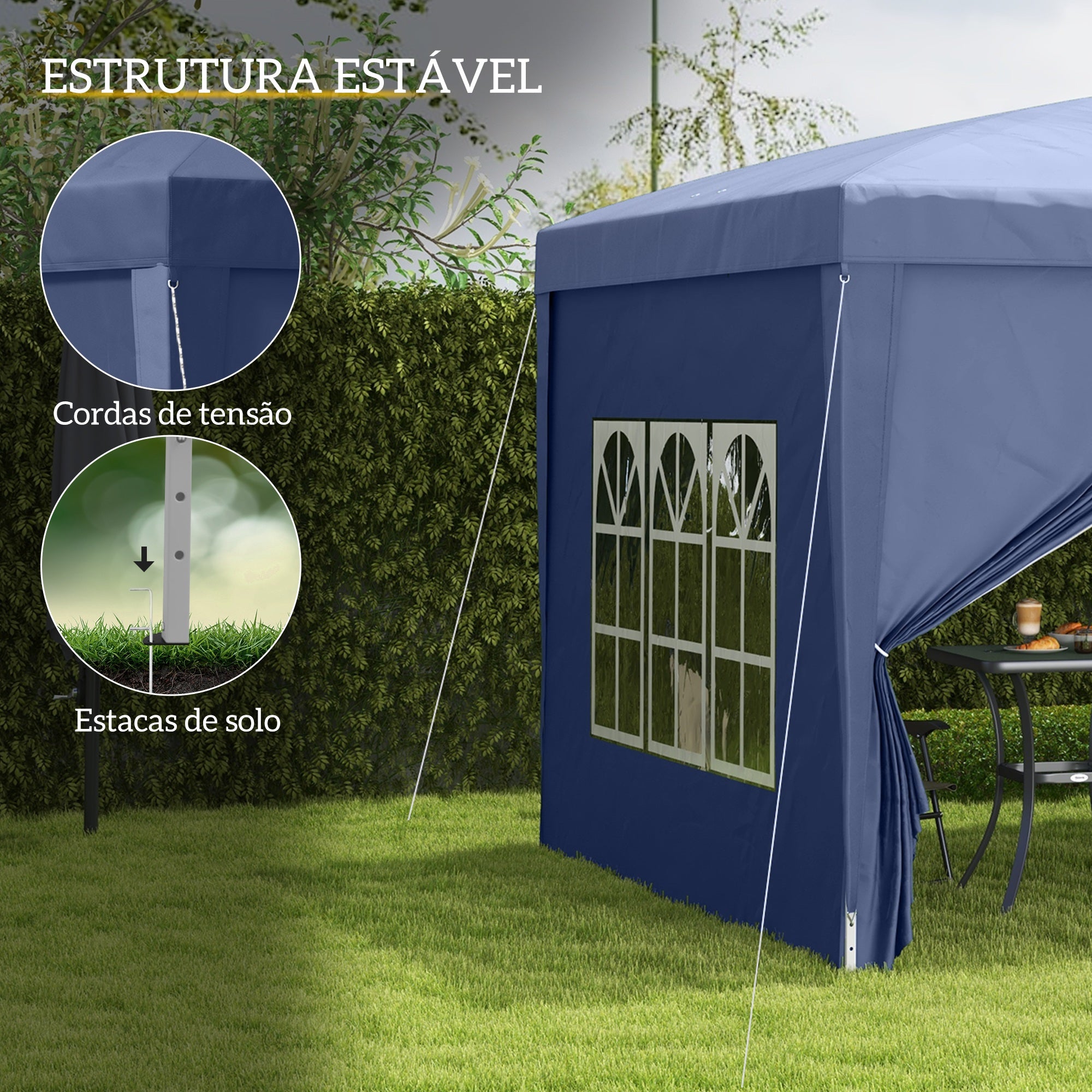 Tenda de Jardim – 295x295x195-258 cm – Azul – Aço e Tecido Oxford