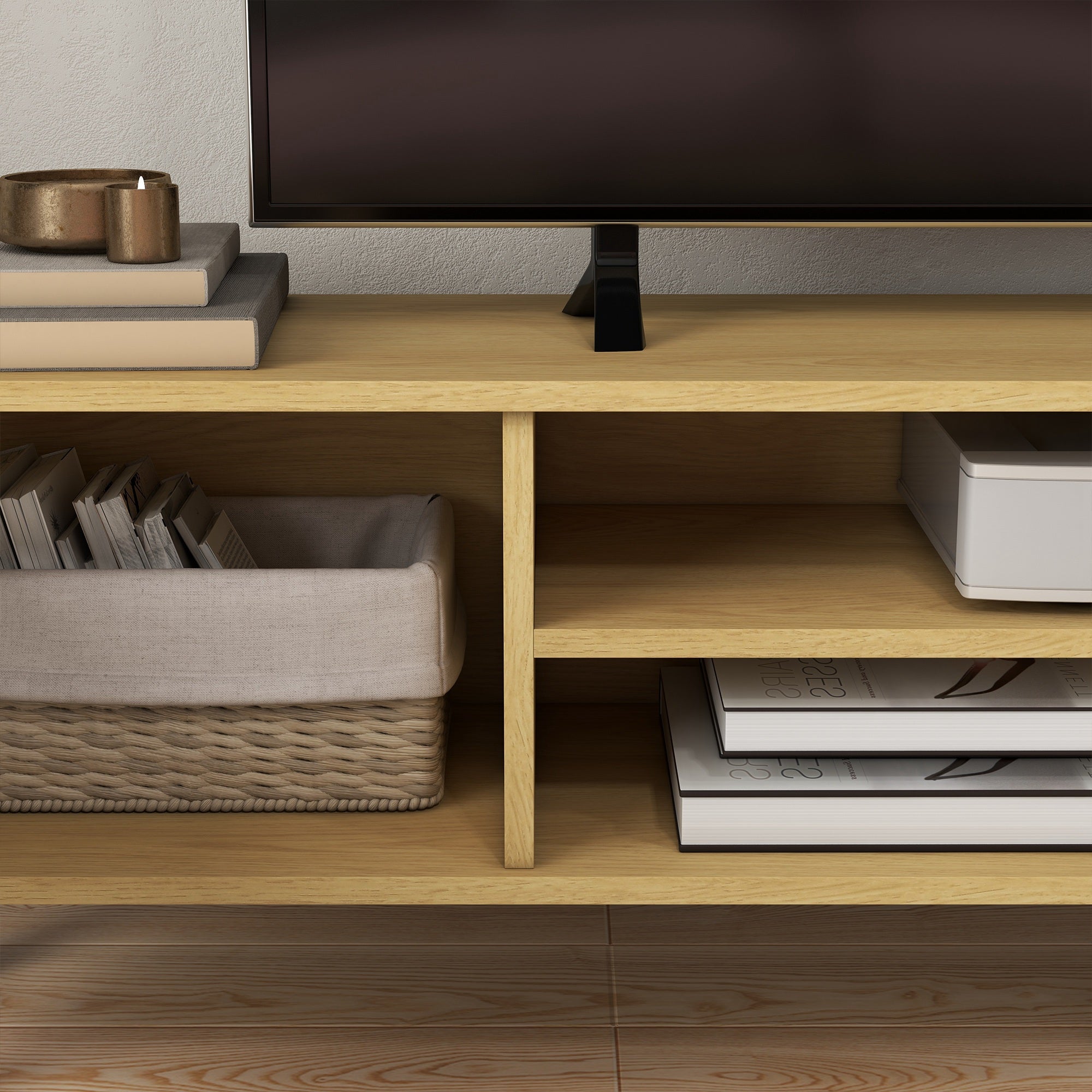 Móvel de TV para Sala de Estar 150x30x42 cm - Madeira e Branco