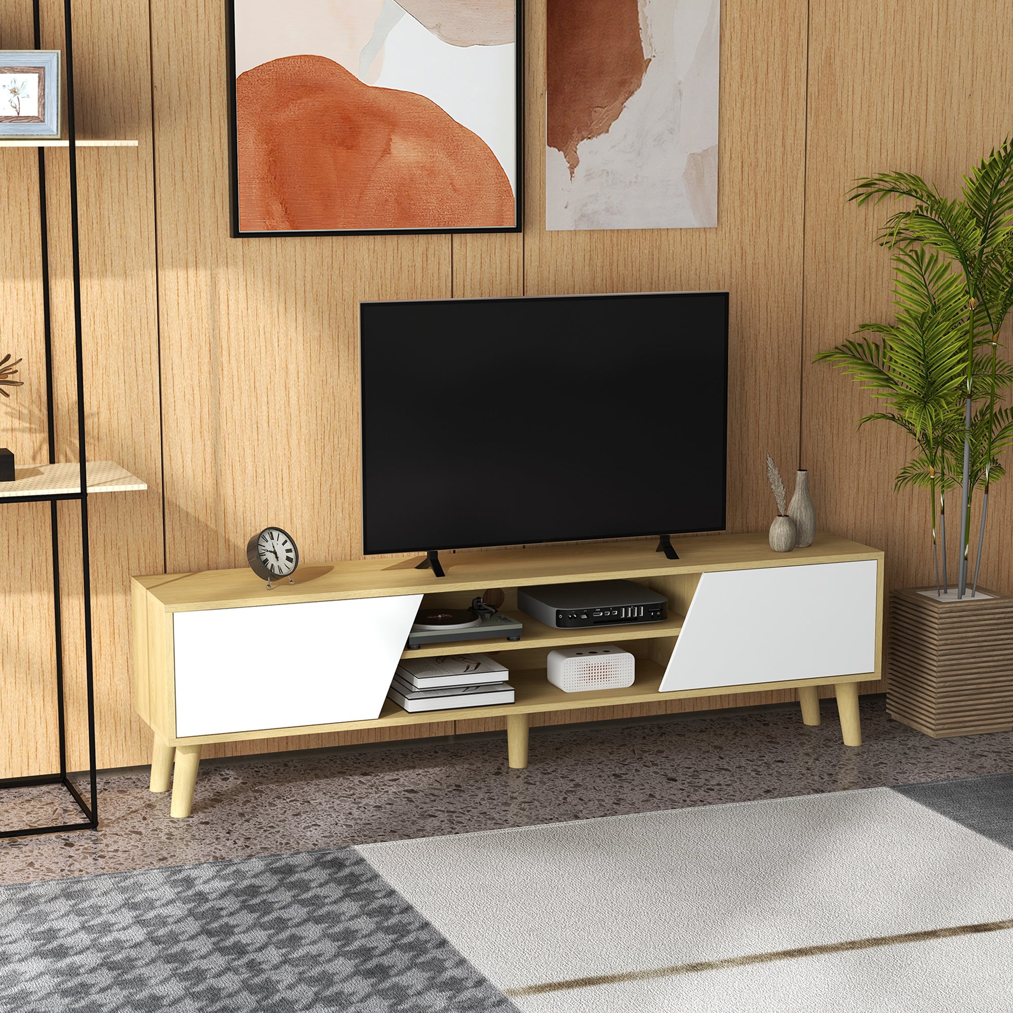Móvel de TV para Sala de Estar 150x30x42 cm - Madeira e Branco