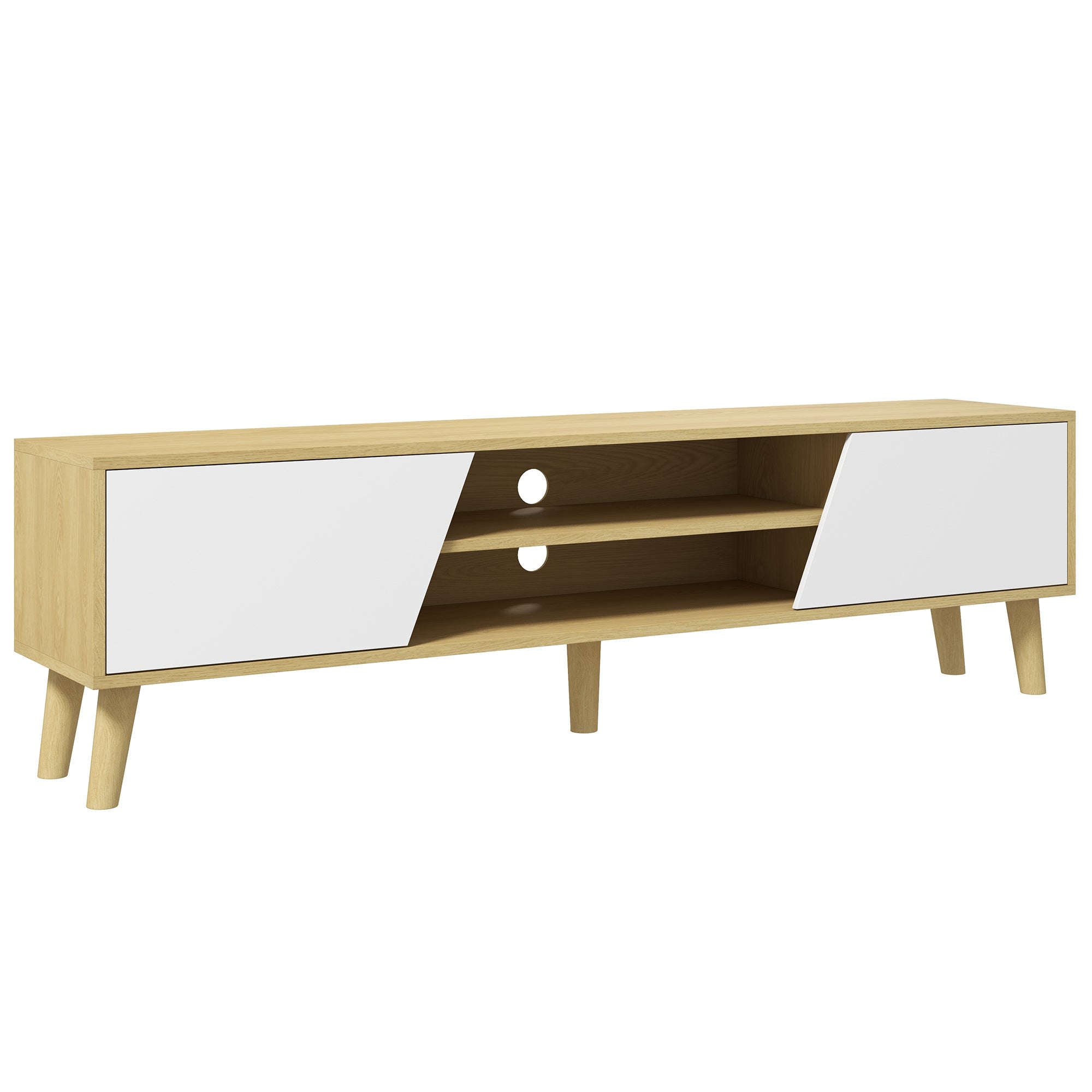Móvel de TV para Sala de Estar 150x30x42 cm - Madeira e Branco