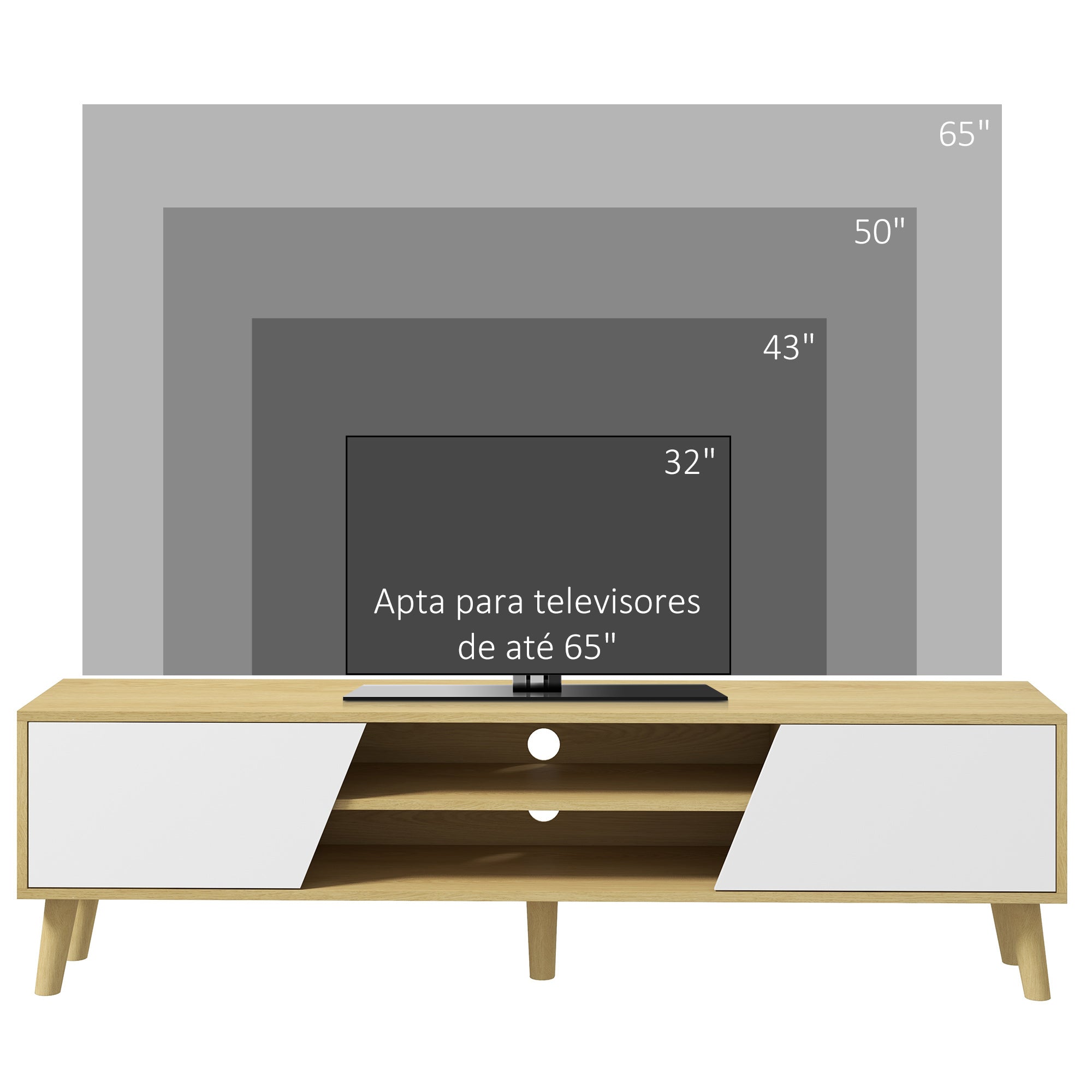 Móvel de TV para Sala de Estar 150x30x42 cm - Madeira e Branco