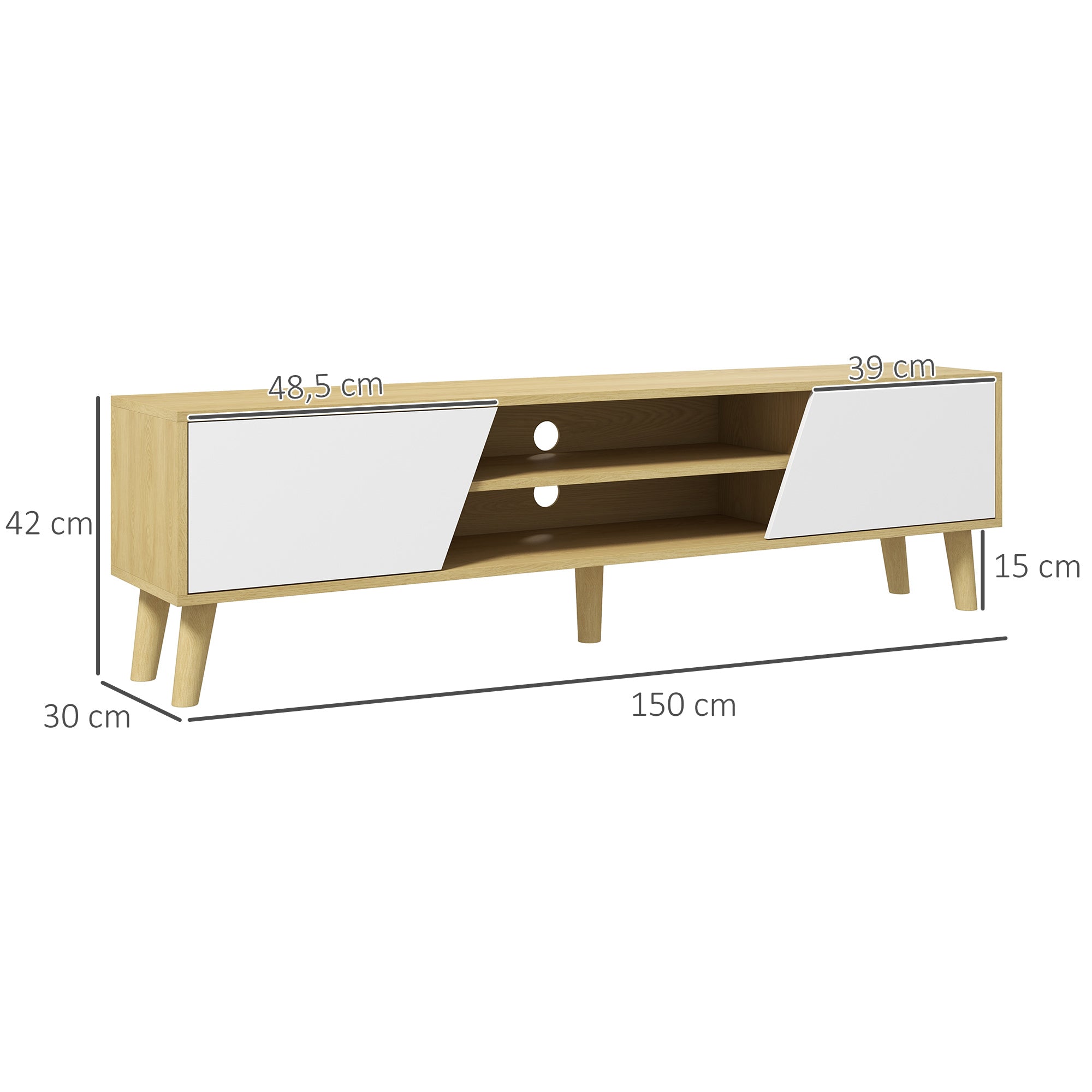 Móvel de TV para Sala de Estar 150x30x42 cm - Madeira e Branco